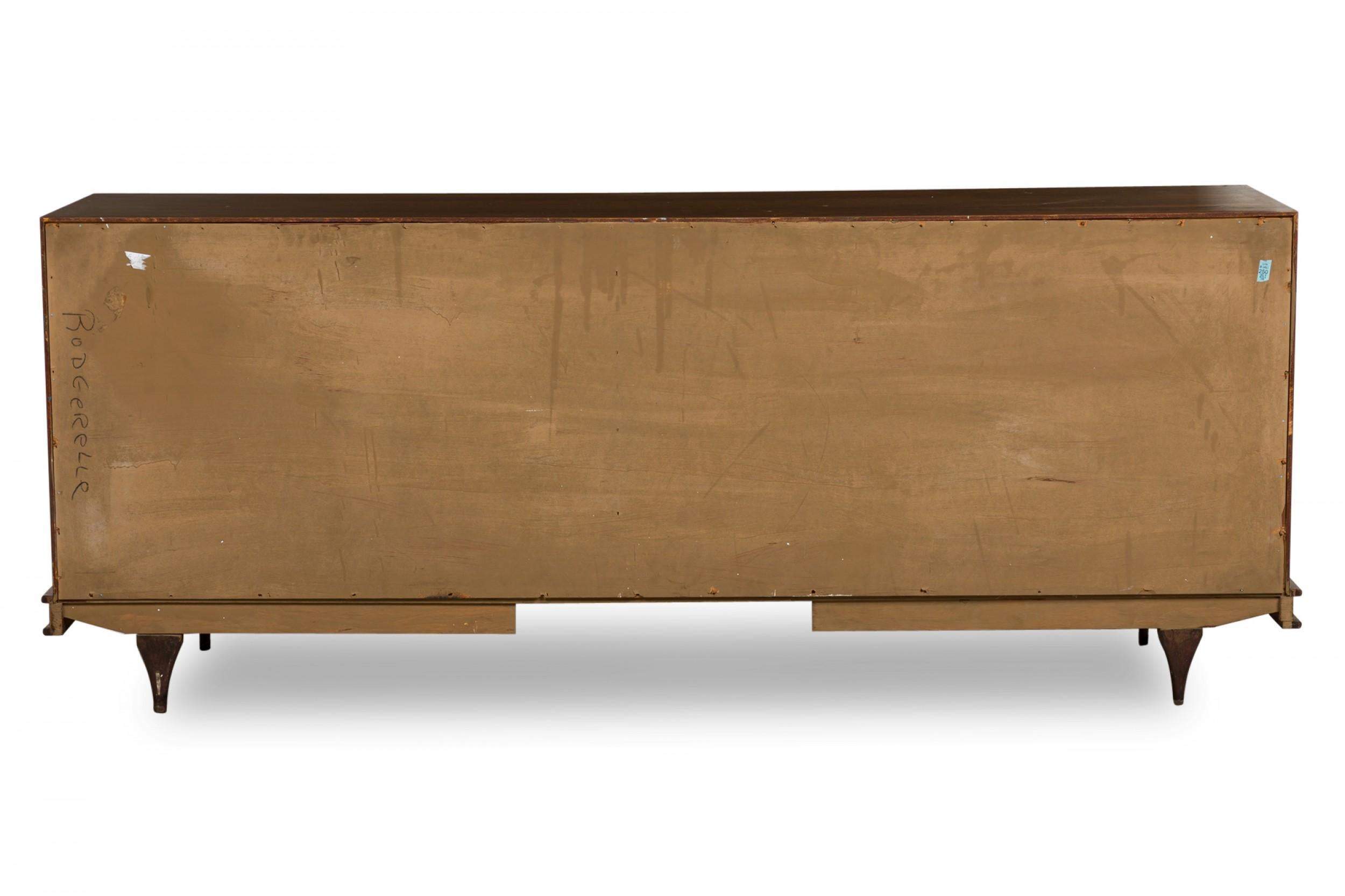 StanleyAmerican Mid-Century Modern Walnut Geometric Carved Front Sideboard For Sale 1