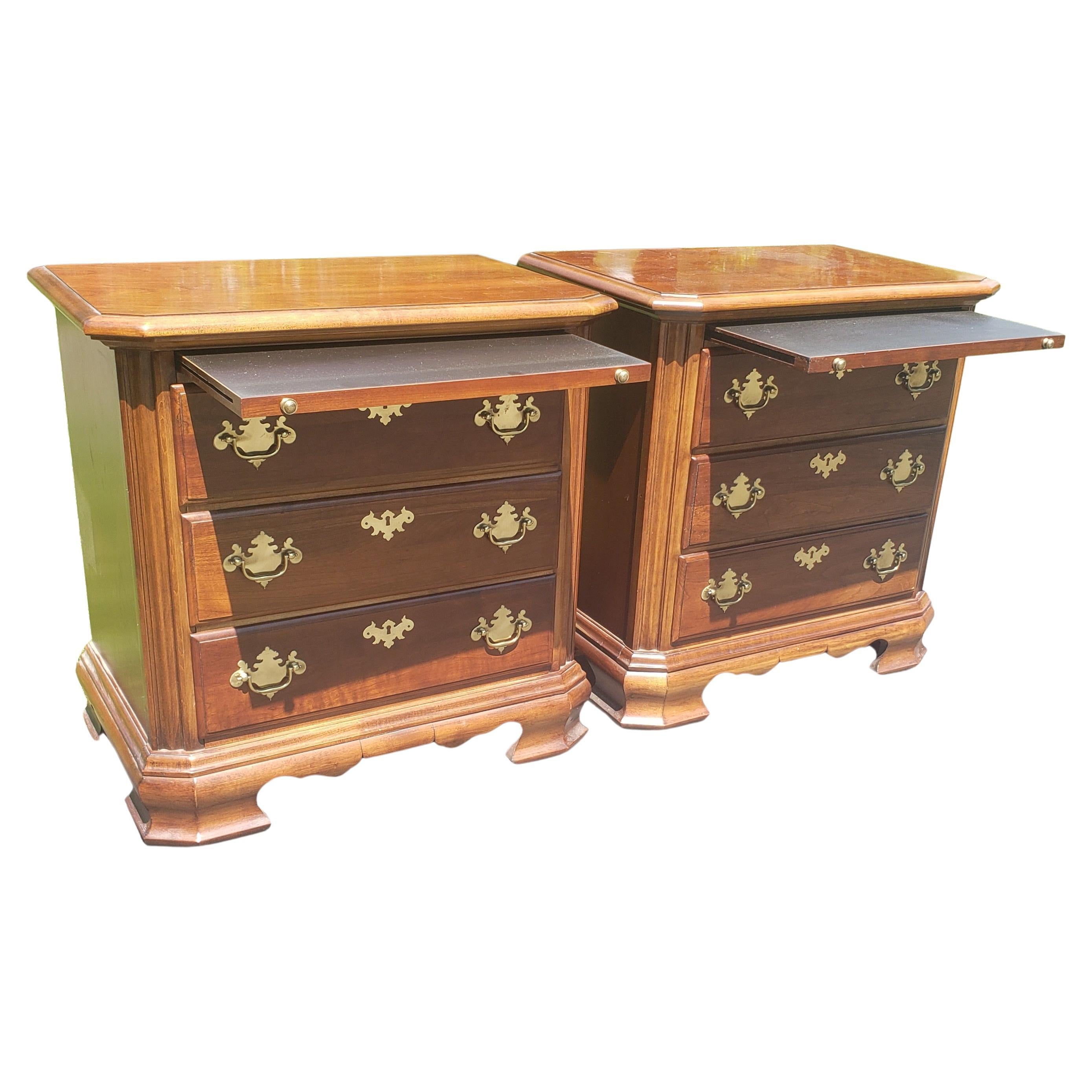 Cherry Stanley's American Craftman Collection Bed Side Tables w/ Pull out Tray, a Pair For Sale