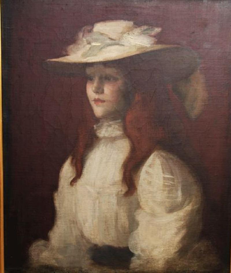 Jeune fille au chapeau de paille - Peinture à l'huile d'un artiste écossais édouardien de Glasgow - Impressionnisme Painting par Stansmore Richmond Leslie Deans