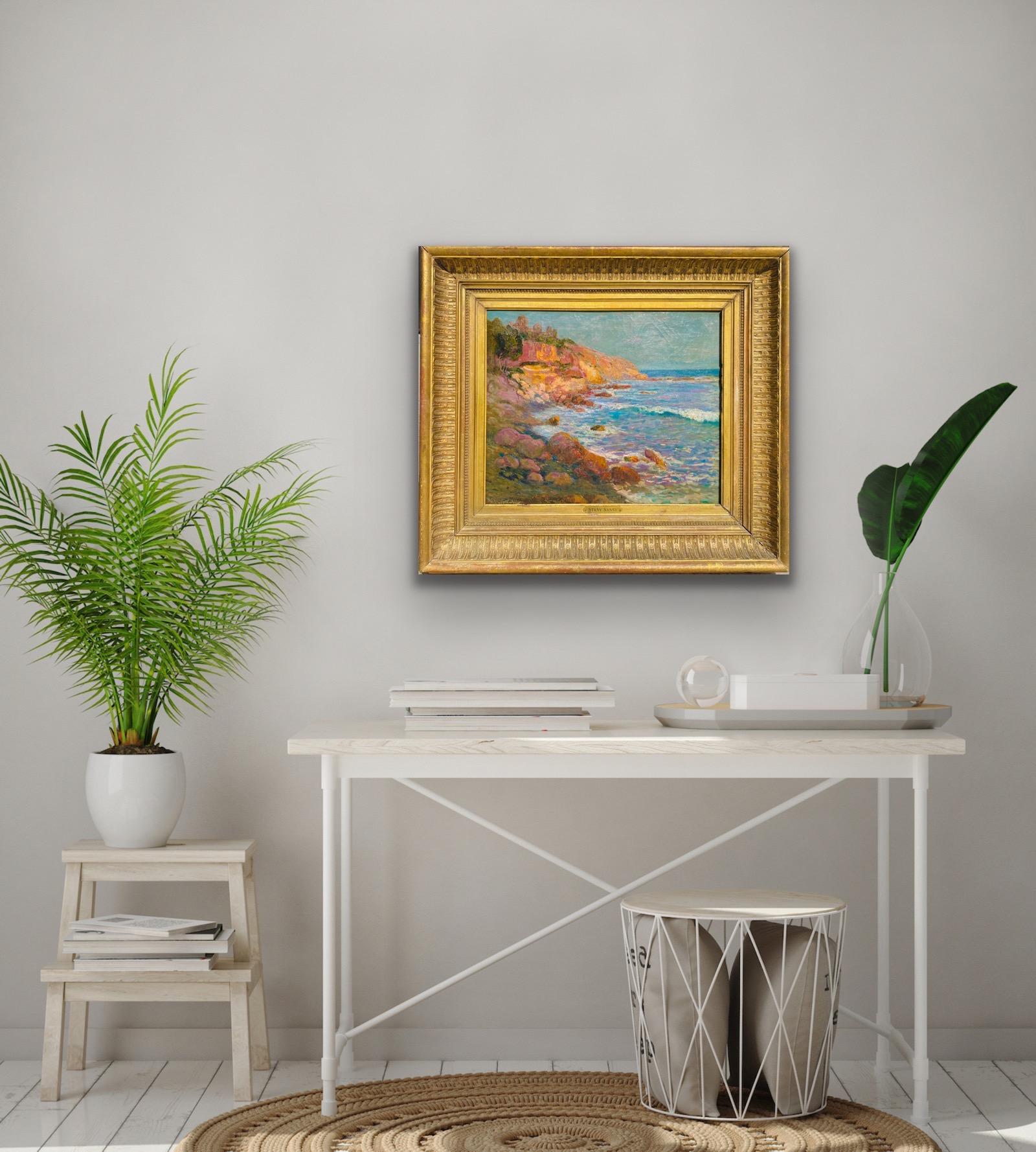 French 19th century impressionist painting Sea French Riviera Cote d'Azur Coast 2
