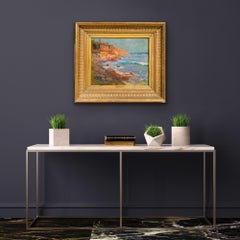 French 19th century impressionist painting Sea French Riviera Cote d'Azur Coast