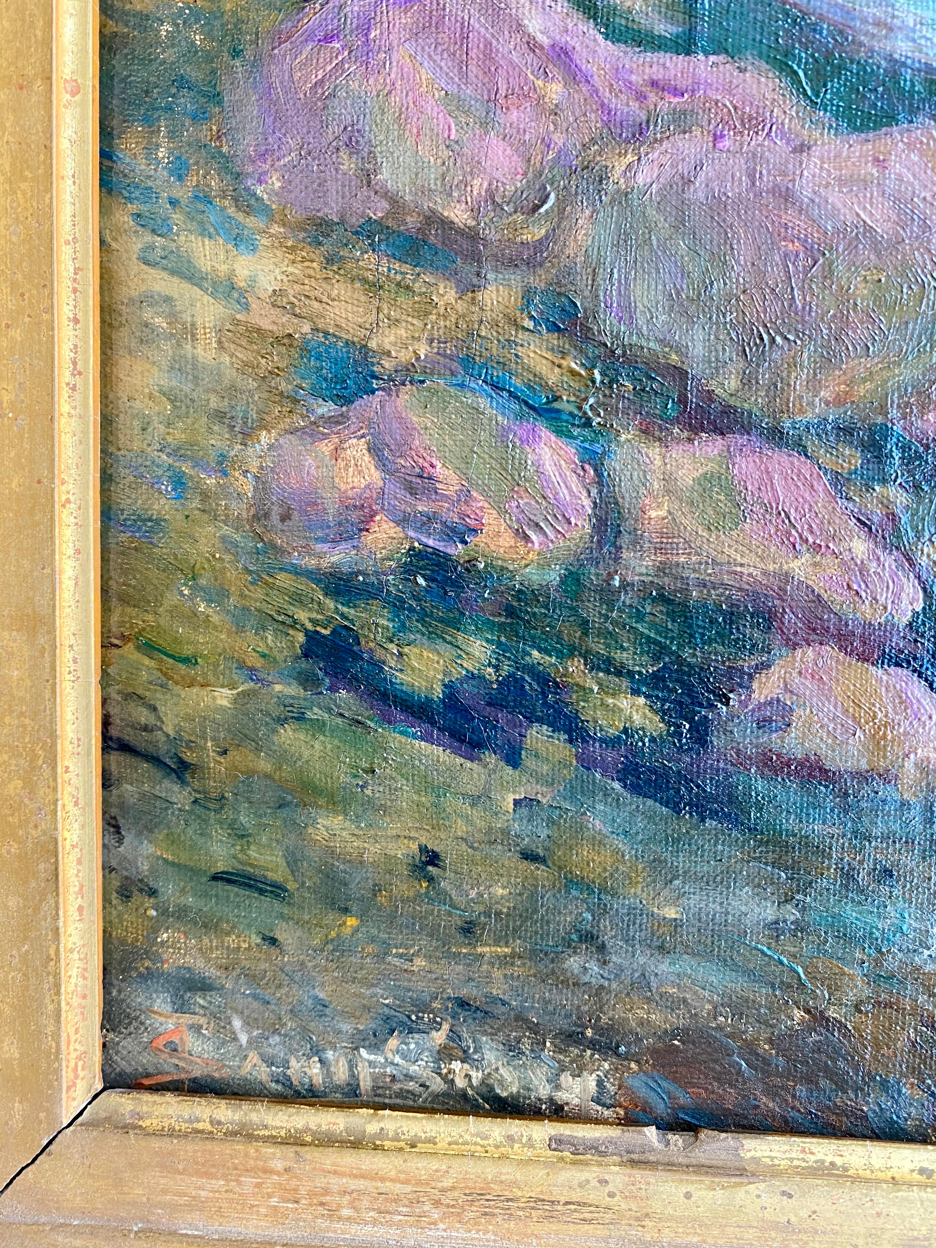 French 19th century impressionist painting Sea French Riviera Cote d'Azur Coast - Impressionist Painting by Stany Sassy