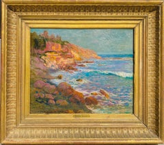 French 19th century impressionist painting Sea French Riviera Cote d'Azur Coast