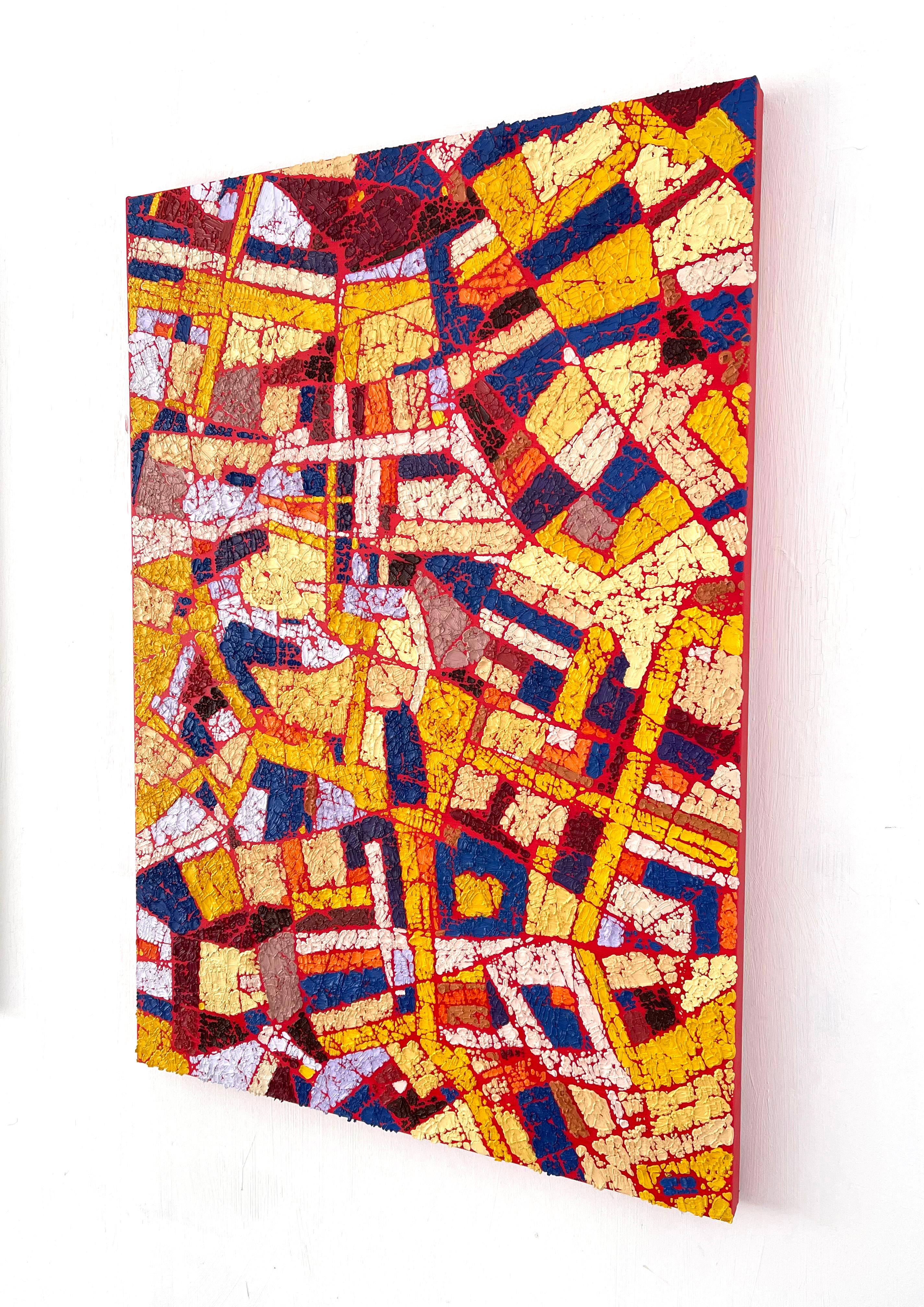 An Emergent City - Contemporary Abstract Art Oil Painting Red and Yellow For Sale 4