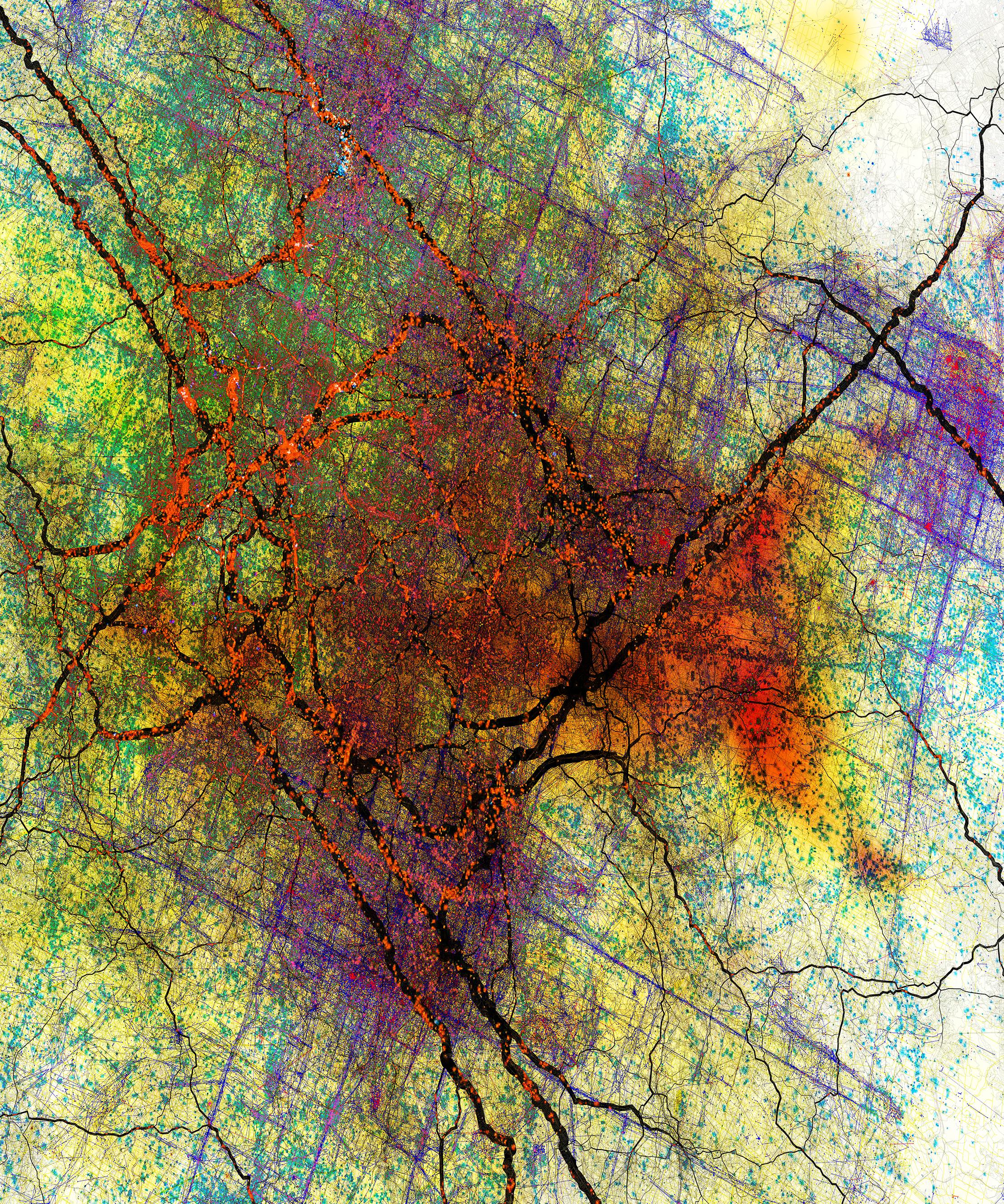 Burning Surface Tension - Pittura digitale d'arte astratta contemporanea Greene & Greene - Painting di Stanza