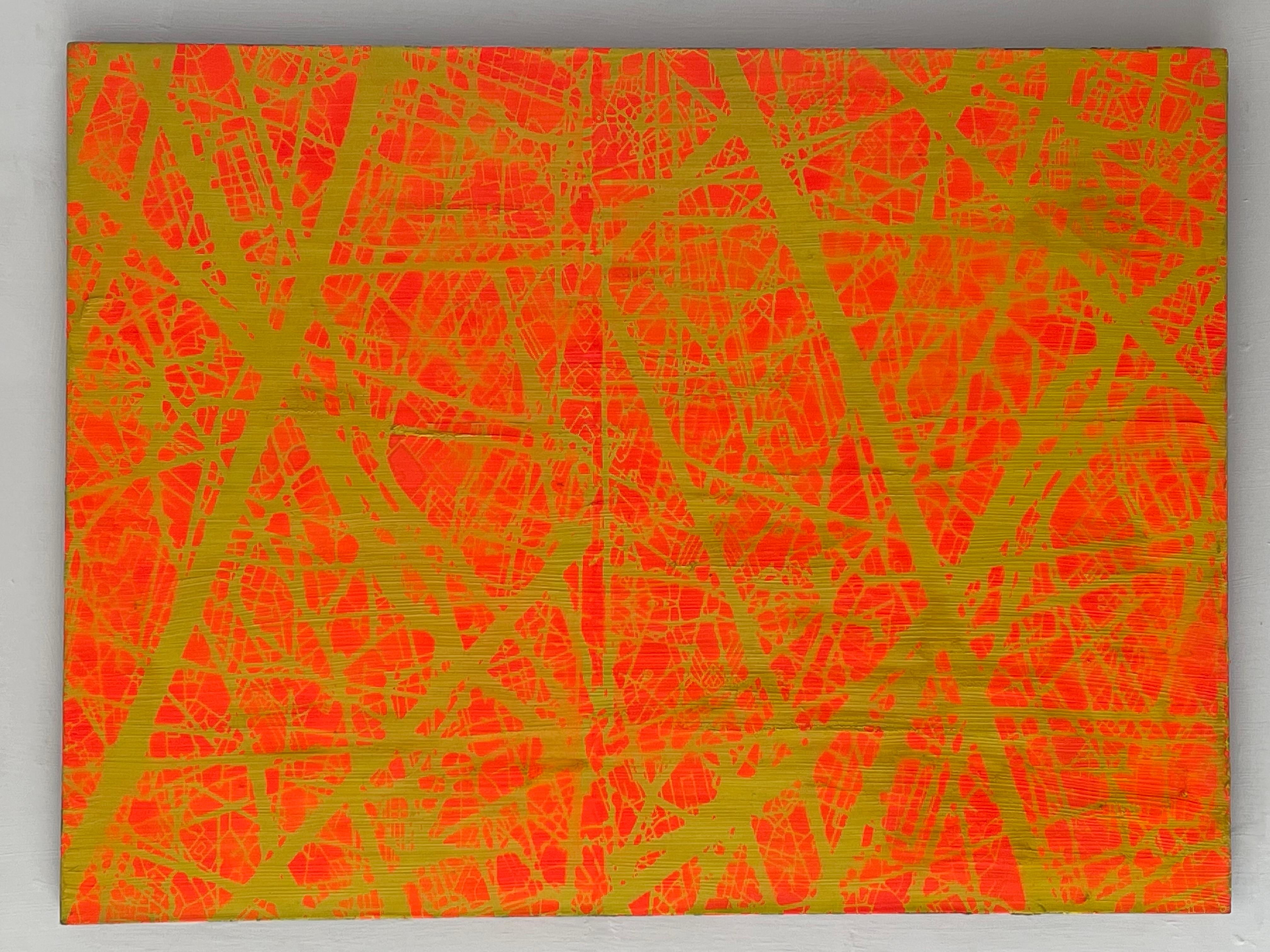 Contrôle en orange et jaune - Peinture d'art abstrait contemporain - Painting de Stanza