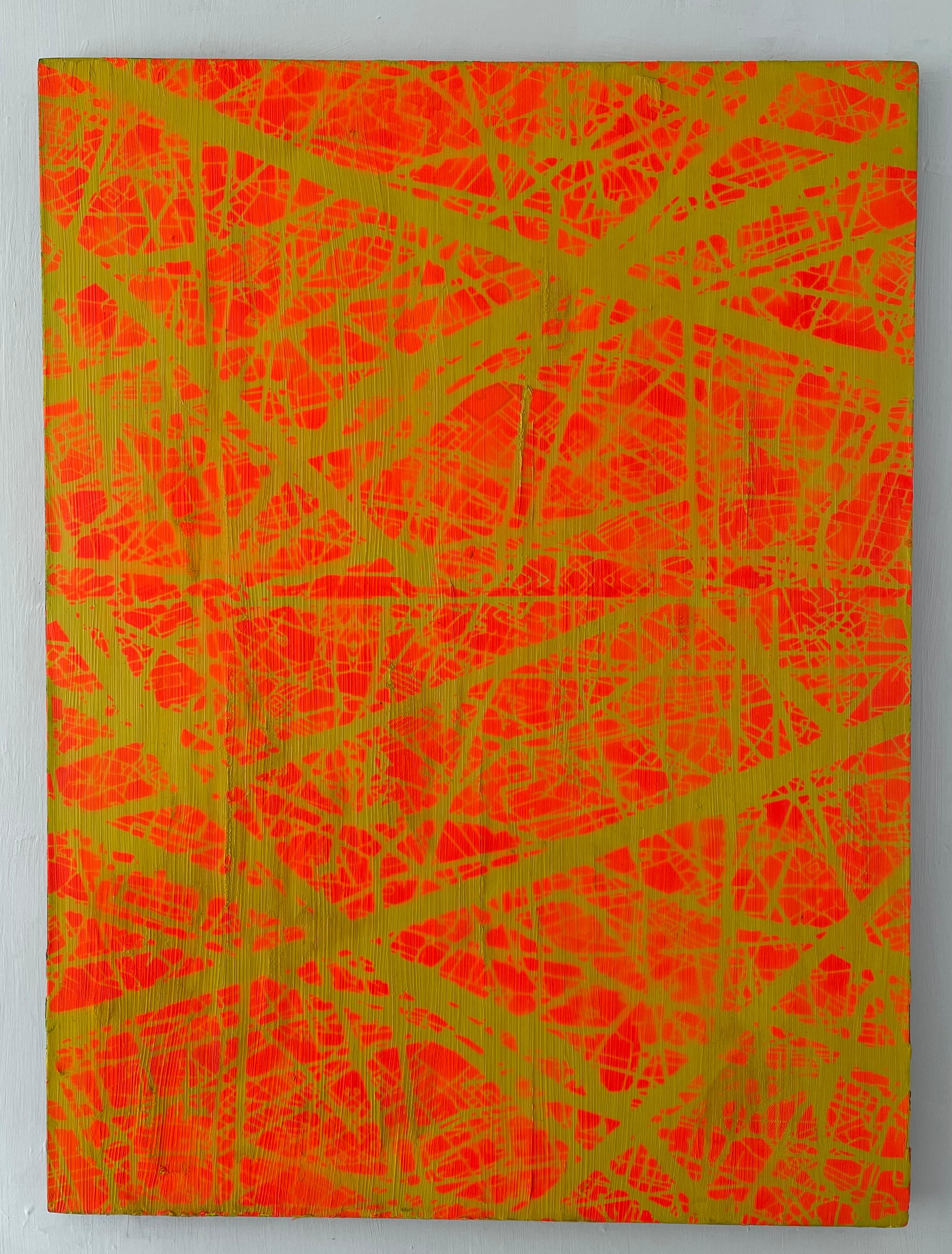 Contrôle en orange et jaune - Peinture d'art abstrait contemporain en vente 1