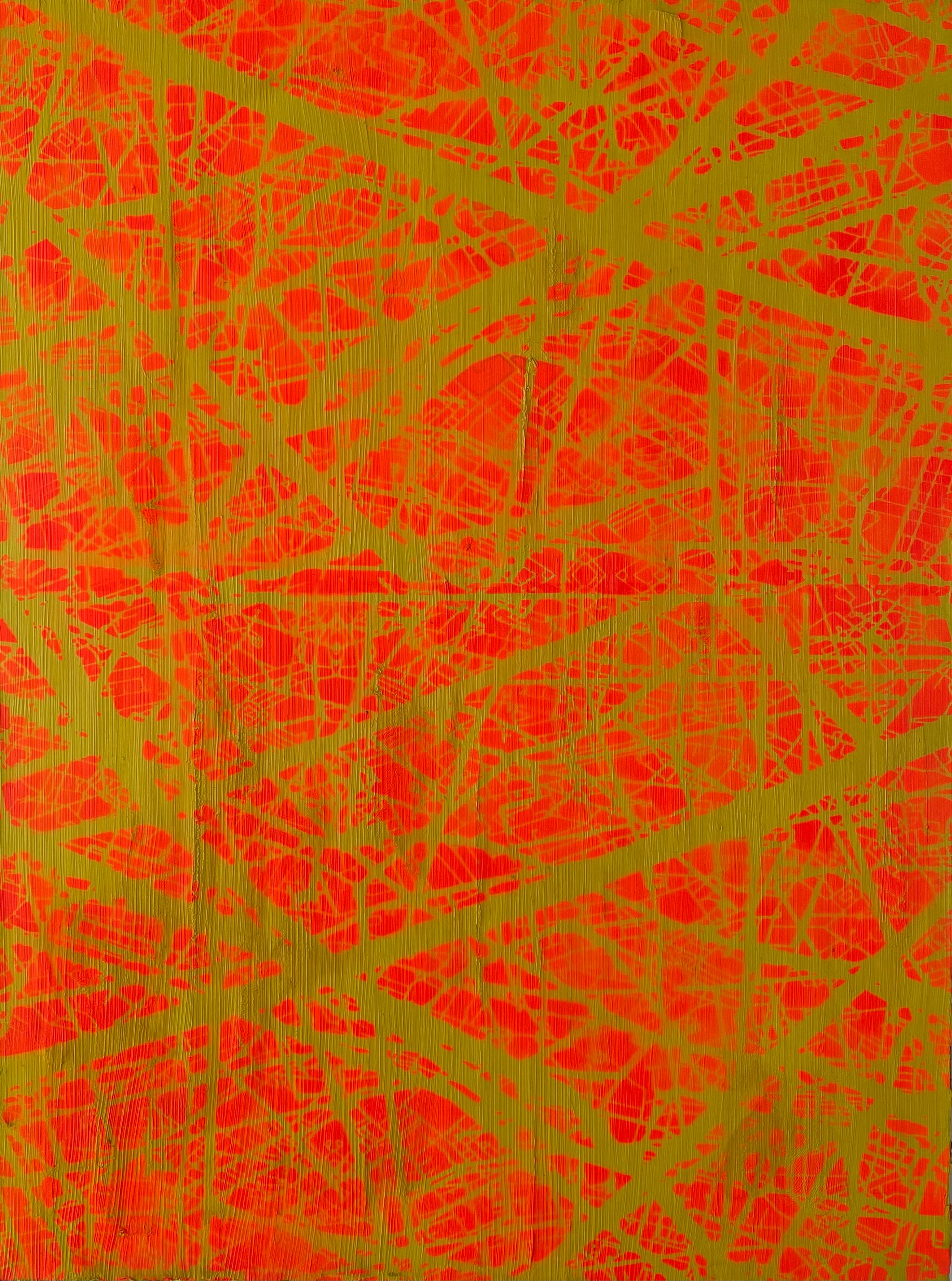 Abstract Painting de Stanza - Control en naranja y amarillo - Pintura de arte abstracto contemporáneo