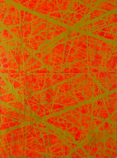 Control en naranja y amarillo - Pintura de arte abstracto contemporáneo