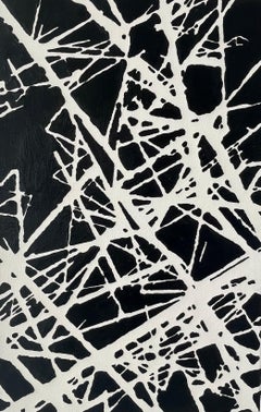 Control Now - Peinture à l'huile contemporaine d'art abstrait en noir et blanc