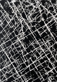 Control Revisited- Zeitgenössische abstrakte Kunst Ölgemälde Schwarz und Weiß