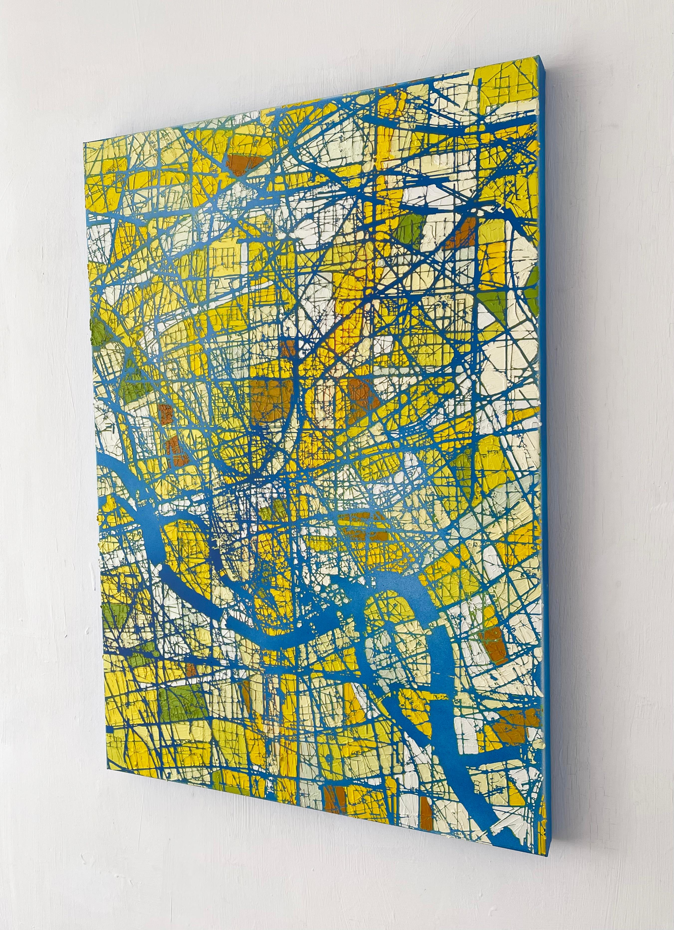 Paisaje de la indiferencia- Pintura al óleo de arte abstracto contemporáneo Amarillo en venta 2