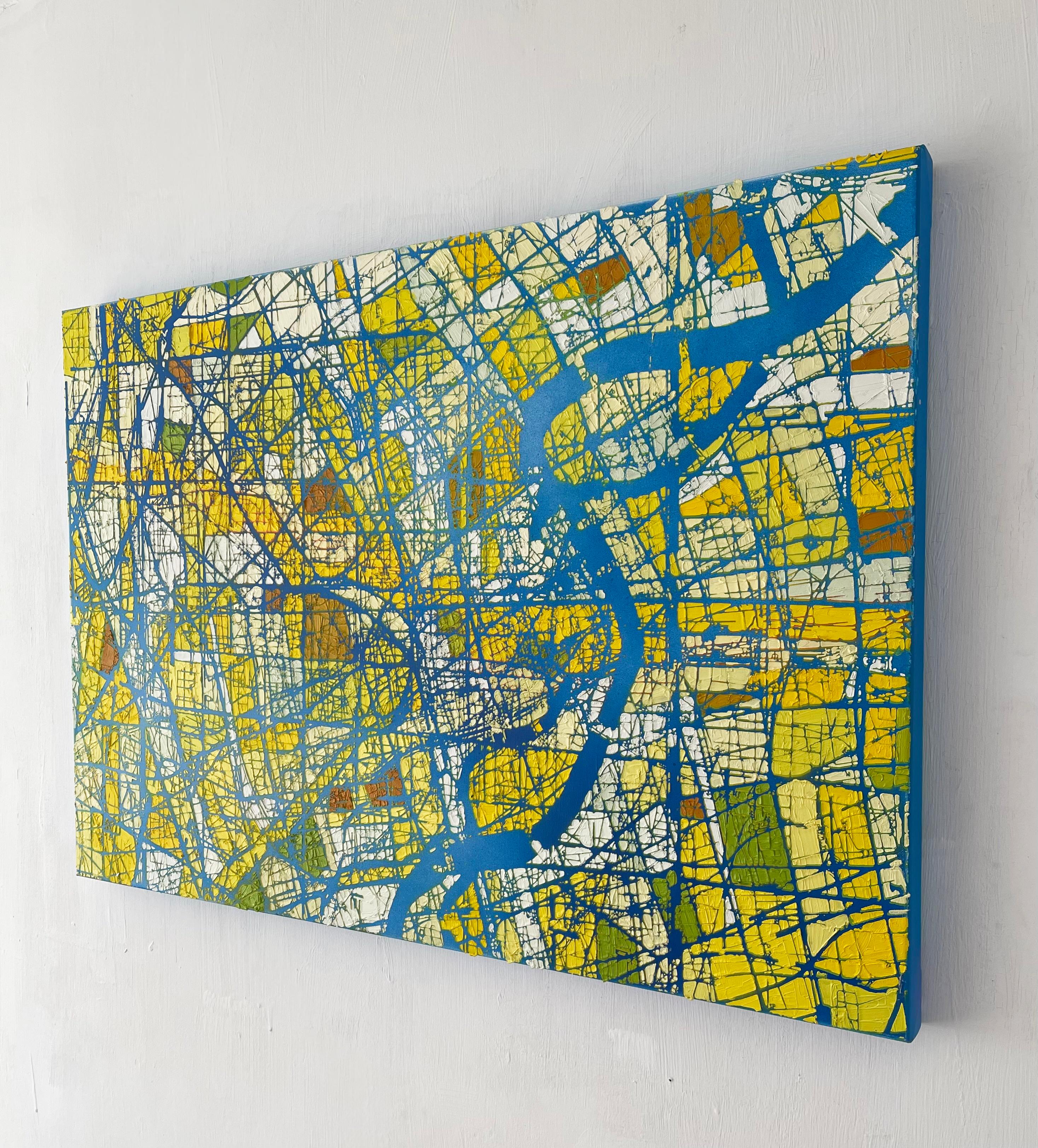 Paisaje de la indiferencia- Pintura al óleo de arte abstracto contemporáneo Amarillo en venta 3