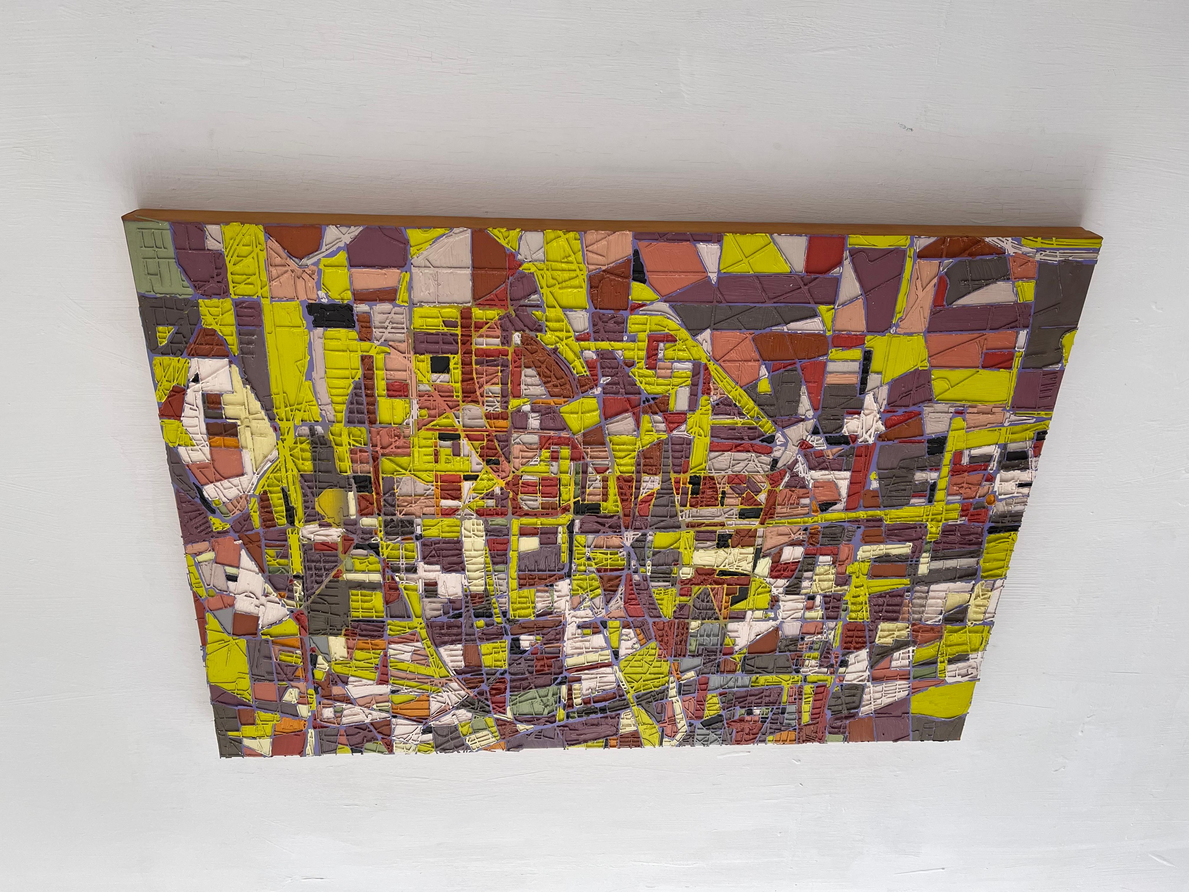 It Looks Perfect - Contemporary Abstract Art Oil Painting Green Red (en anglais seulement) - Marron Abstract Painting par Stanza