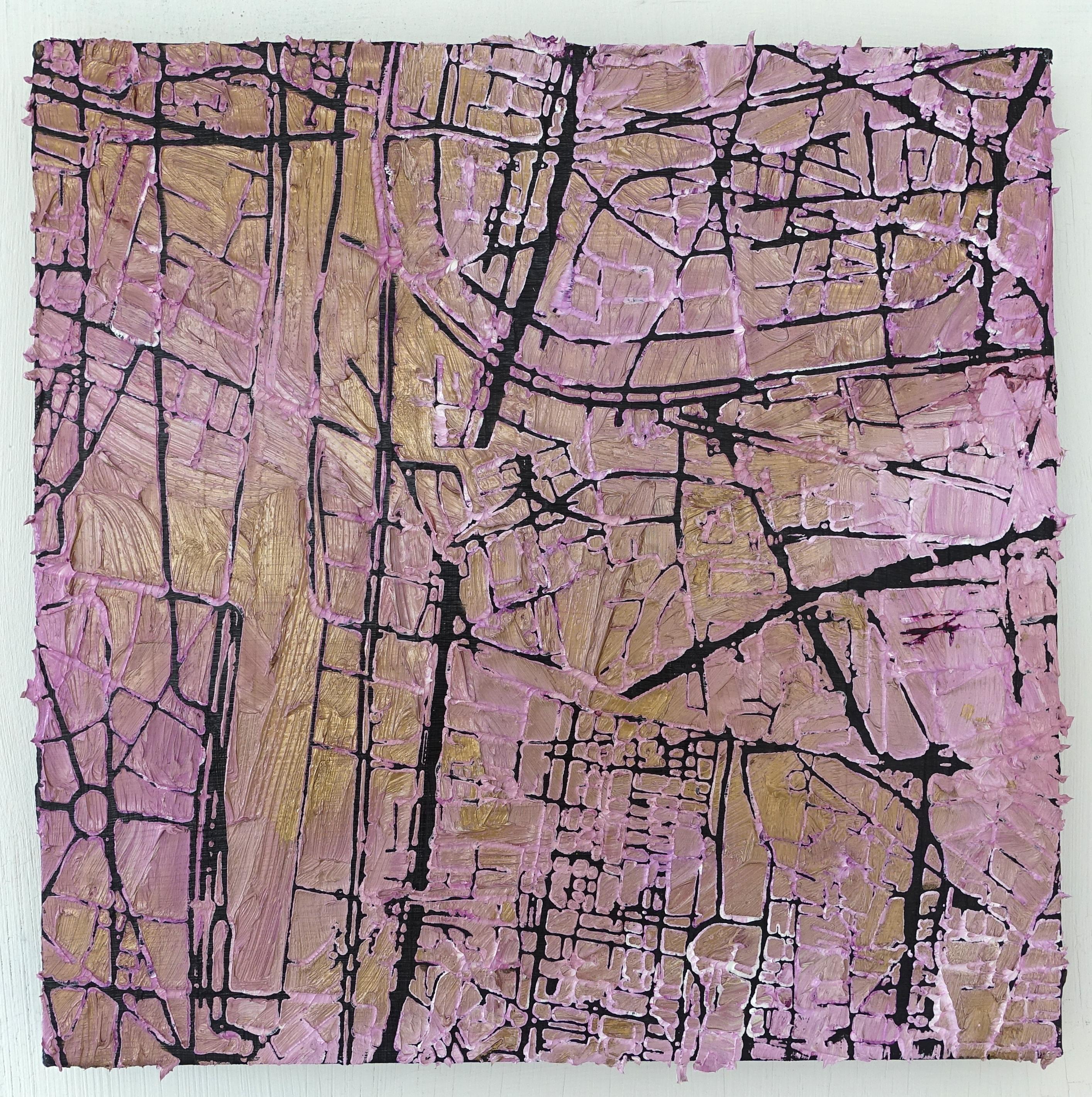 Network Black - Contemporary Abstract Art Oil Painting Gold Pink For Sale 1
