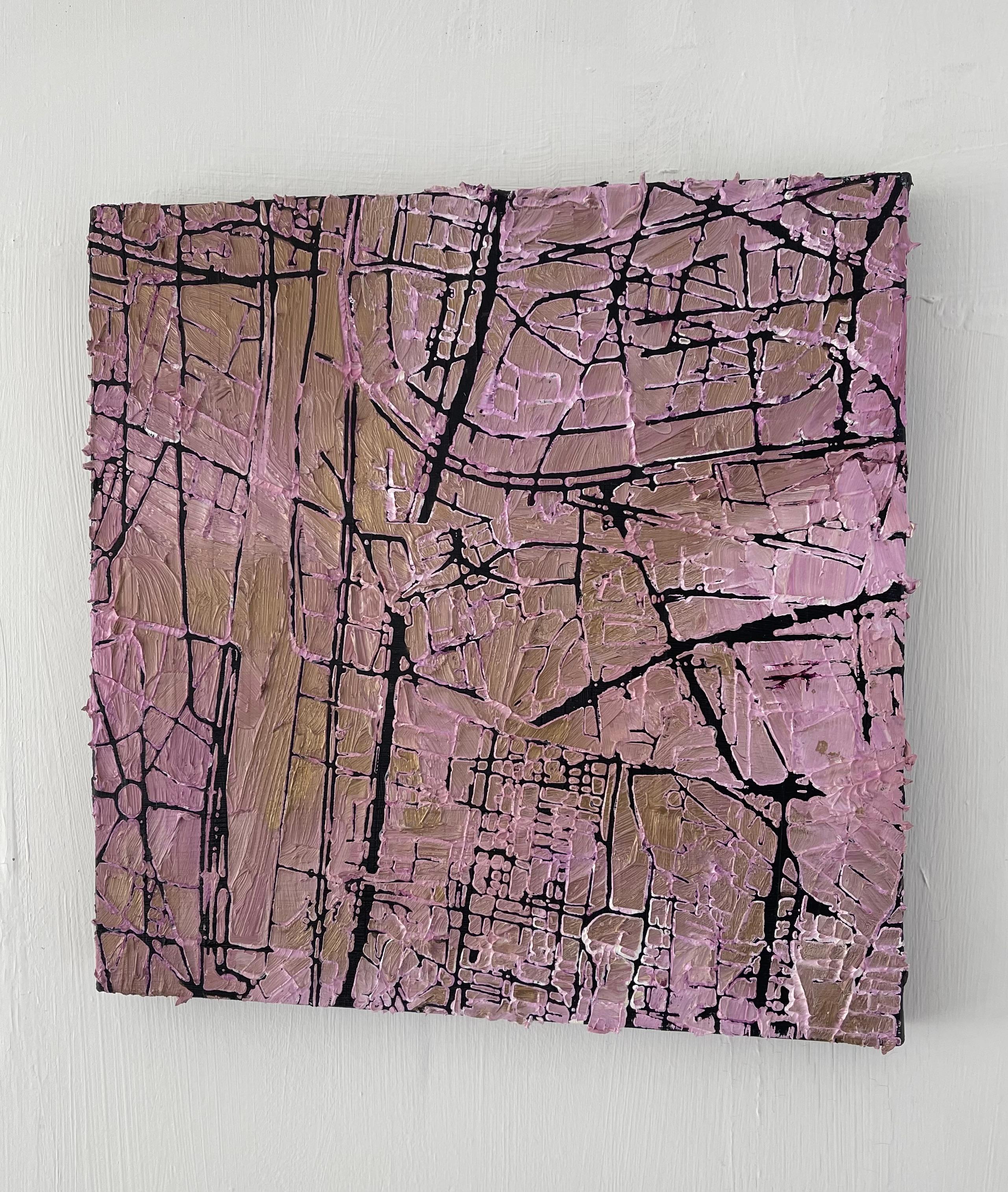 Network Black - Contemporary Abstract Art Oil Painting Gold Pink For Sale 2
