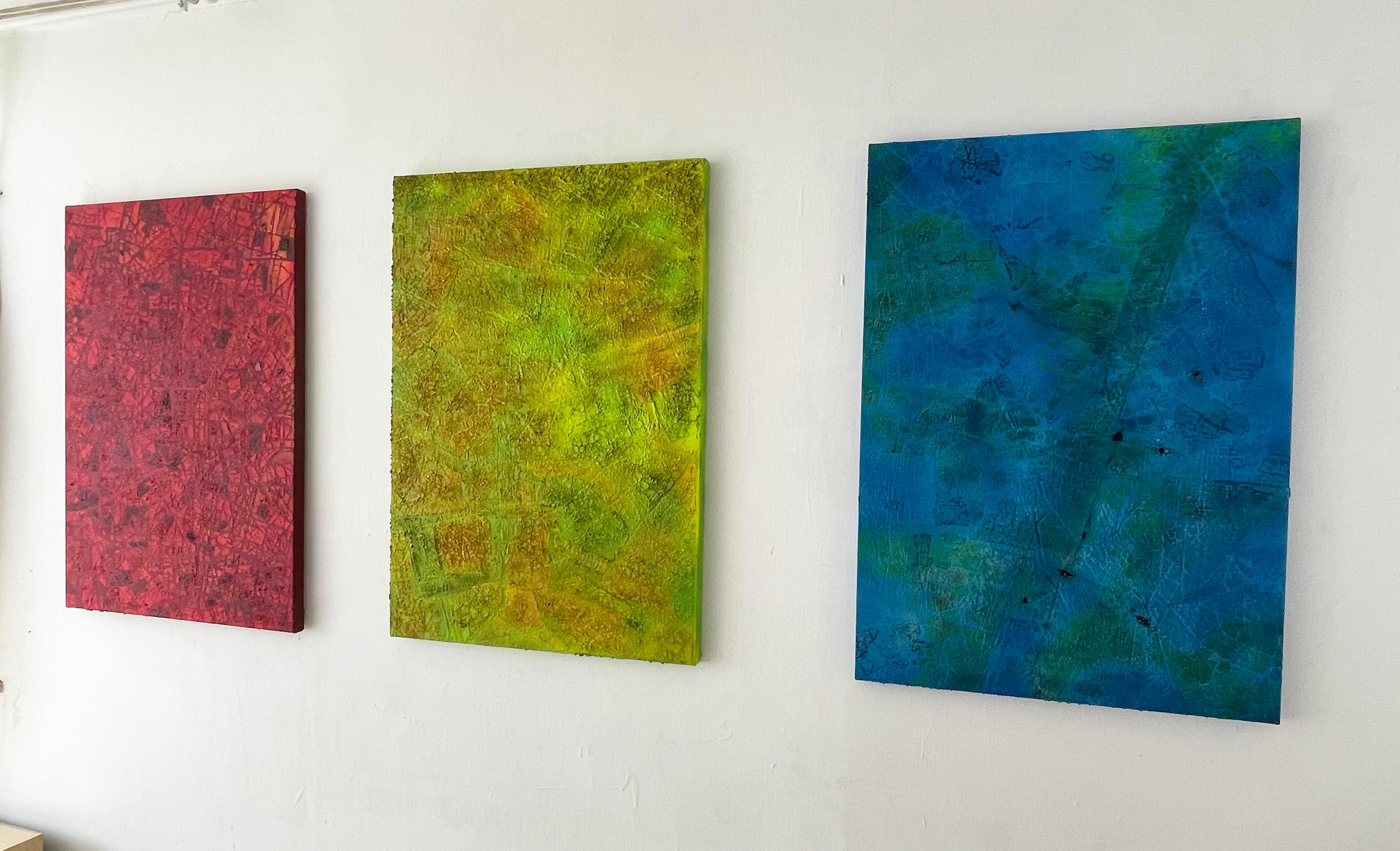 RGB Passato Presente Futuro - Pittura astratta contemporanea a olio Rosso Verde Blu - Painting di Stanza