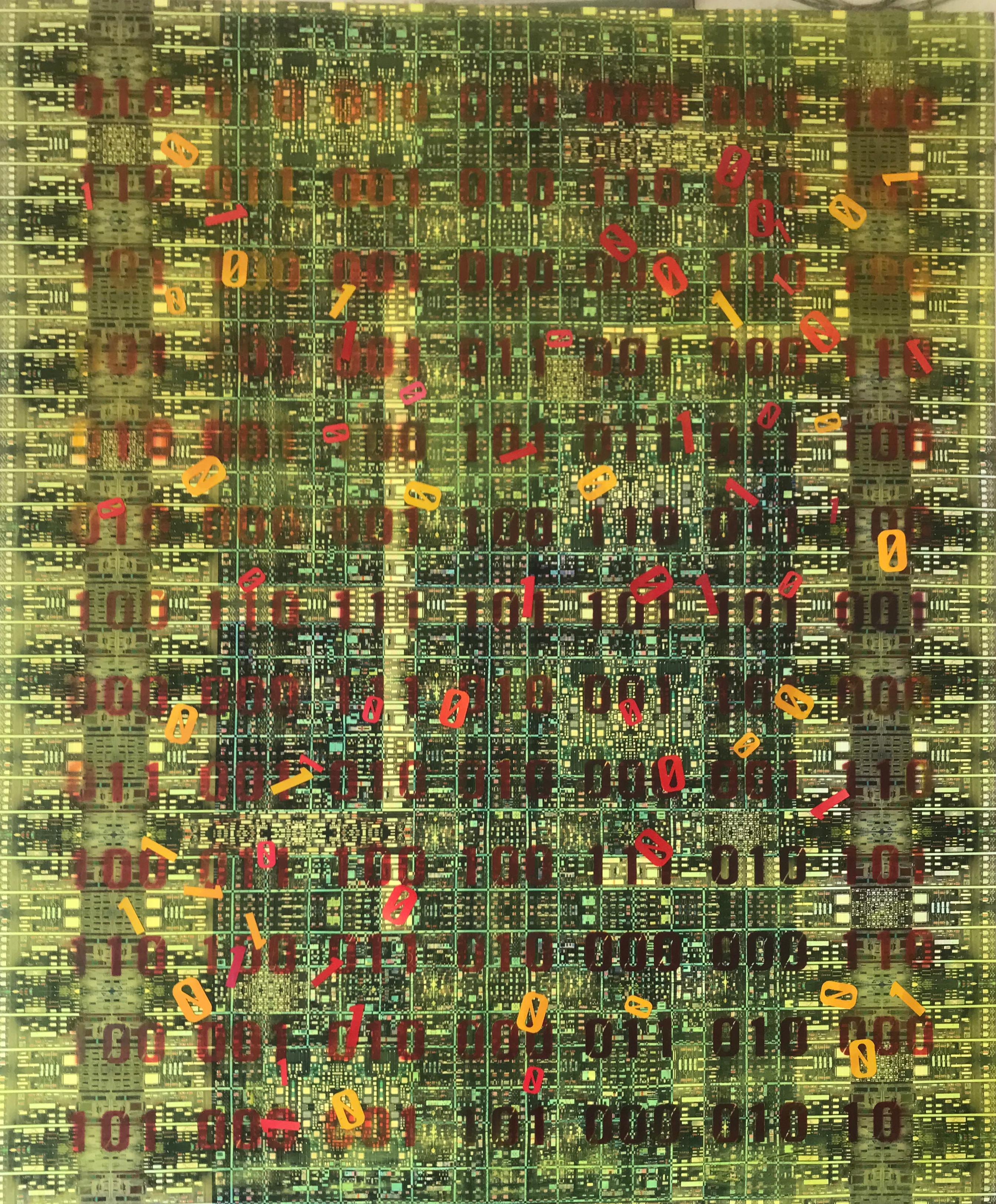 Stanza Abstract Painting - Scrambled Messages  - Contemporary Abstract Art Digital Painting  Green