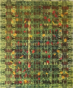 Used Scrambled Messages  - Contemporary Abstract Art Digital Painting  Green