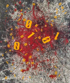 Enquêté   - Art abstrait contemporain Peinture numérique  Rouge