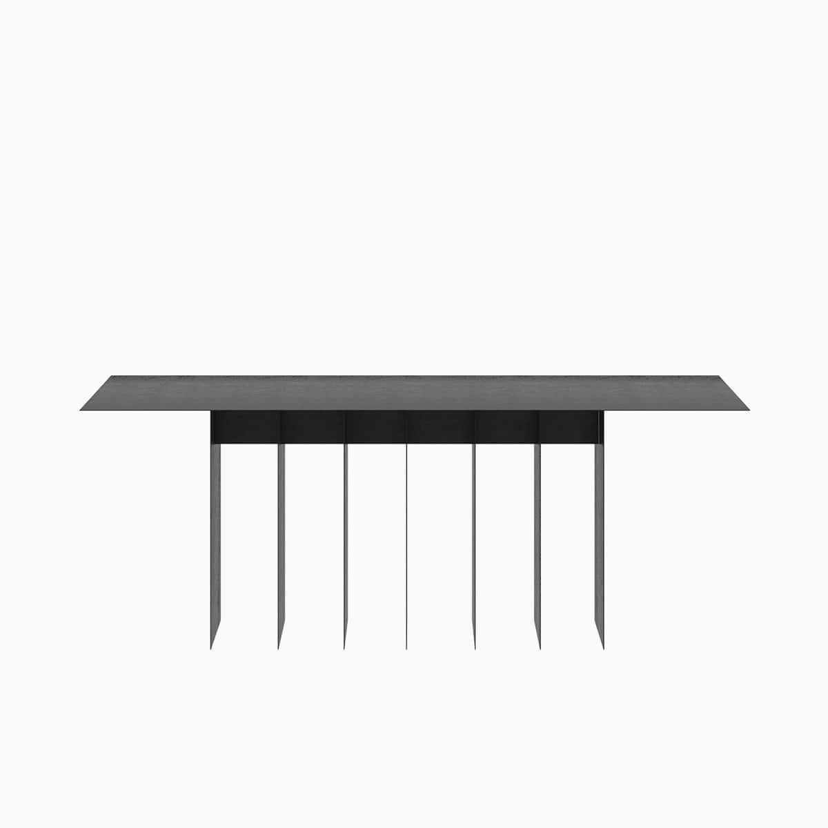 The Staple Dining Table explores repetition and sequence while functioning as a display platform or as a sculpture itself.  
Crafted by hand in galvanized aluminum and coated with a matte electrostatic finish, it was conceptualized to be both, heavy