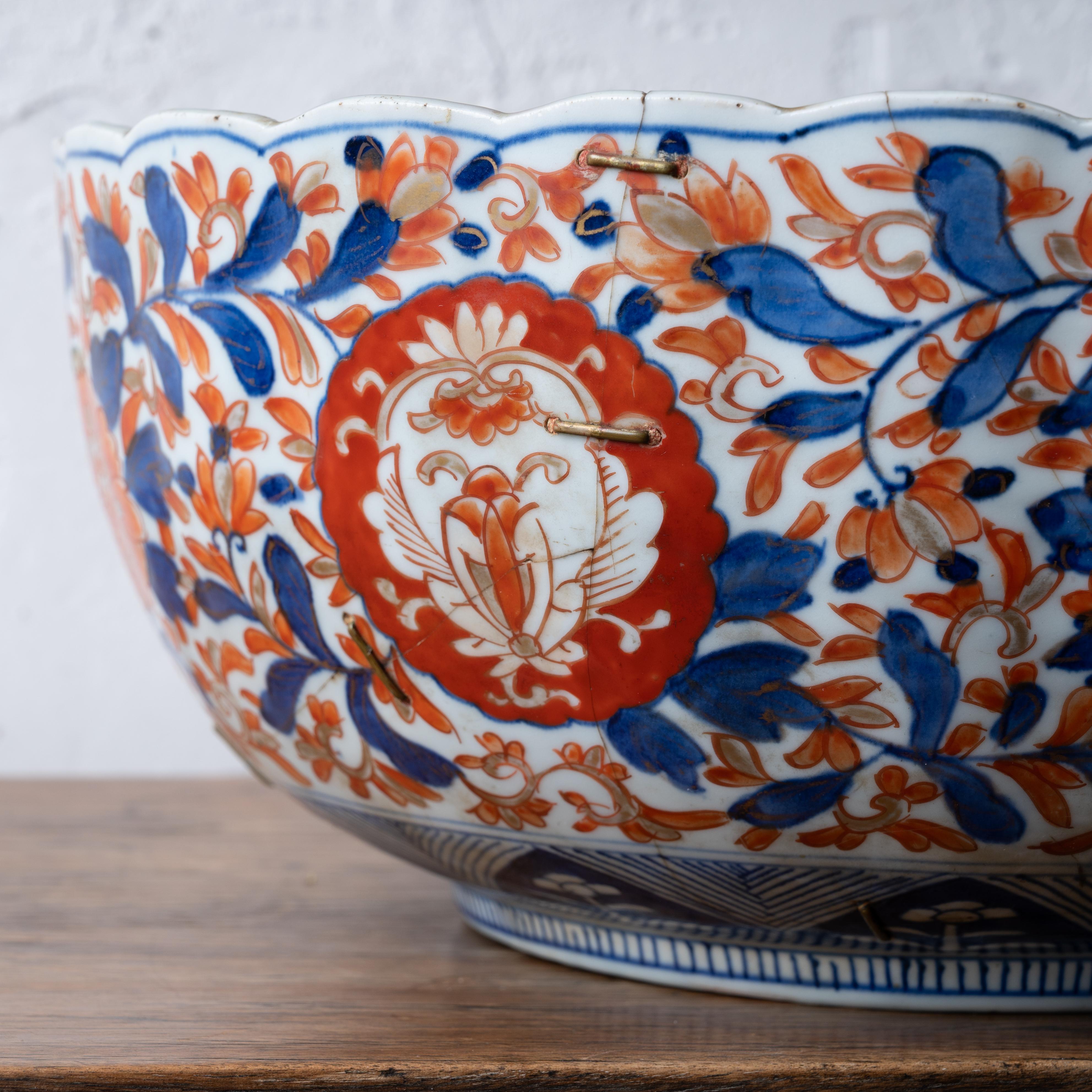 Stapled Japanese Imari Punch Bowl, c.1880s For Sale 3