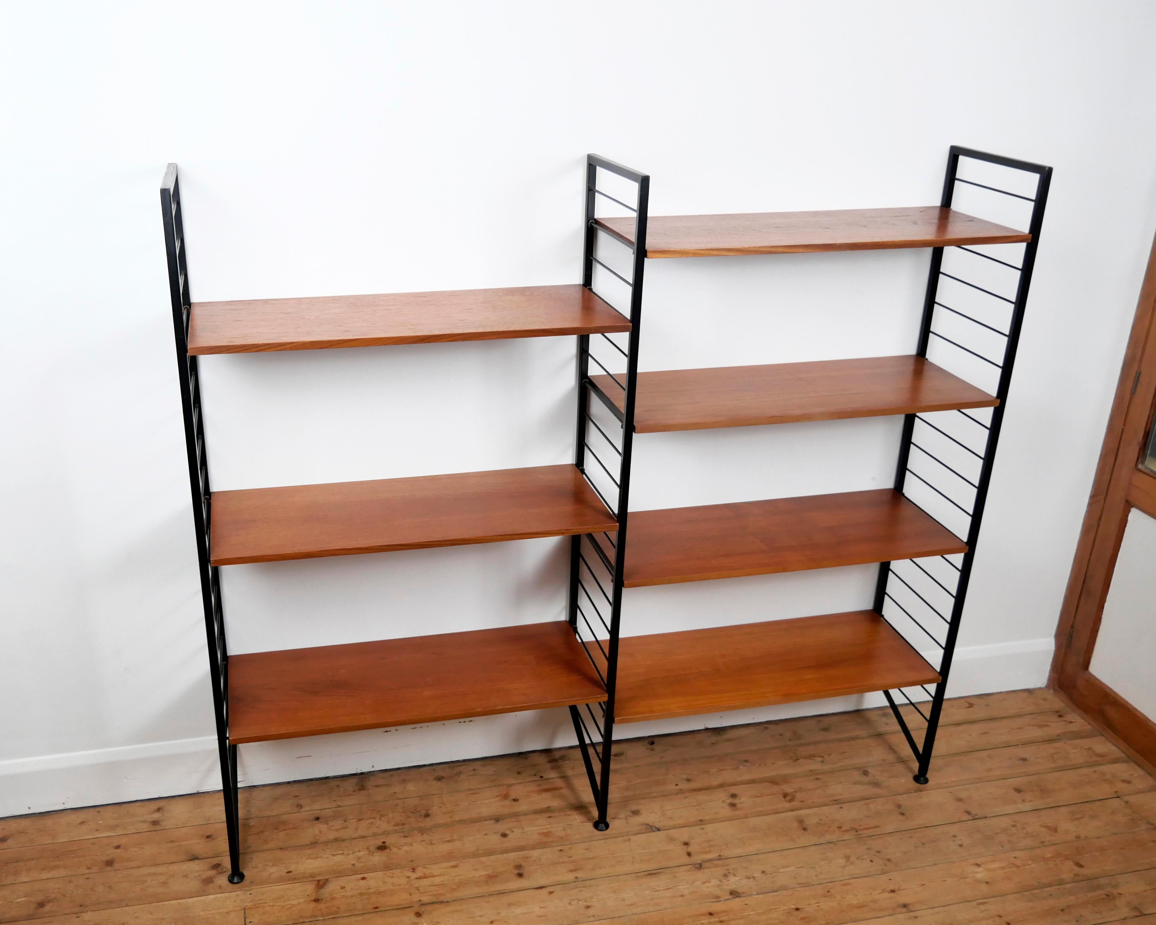 Staples Ladderax Shelving Unit, Teak Mid-Century like Danish 50s String Shelves For Sale 3