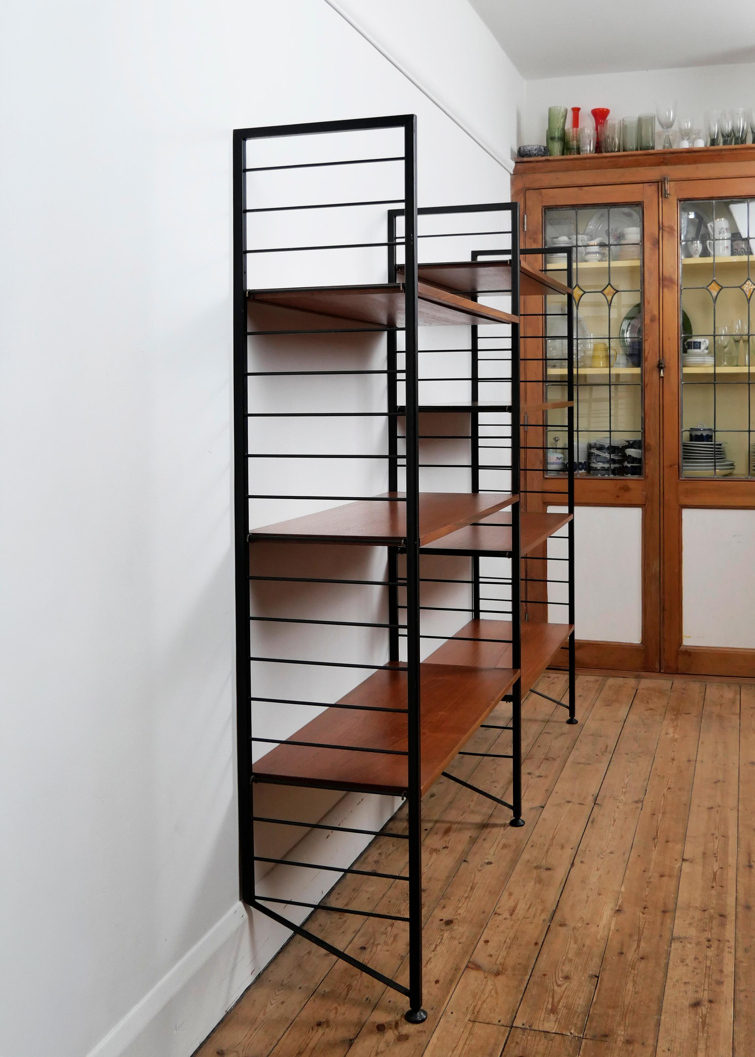 Staples Ladderax Shelving Unit, Teak Mid-Century like Danish 50s String Shelves For Sale 4