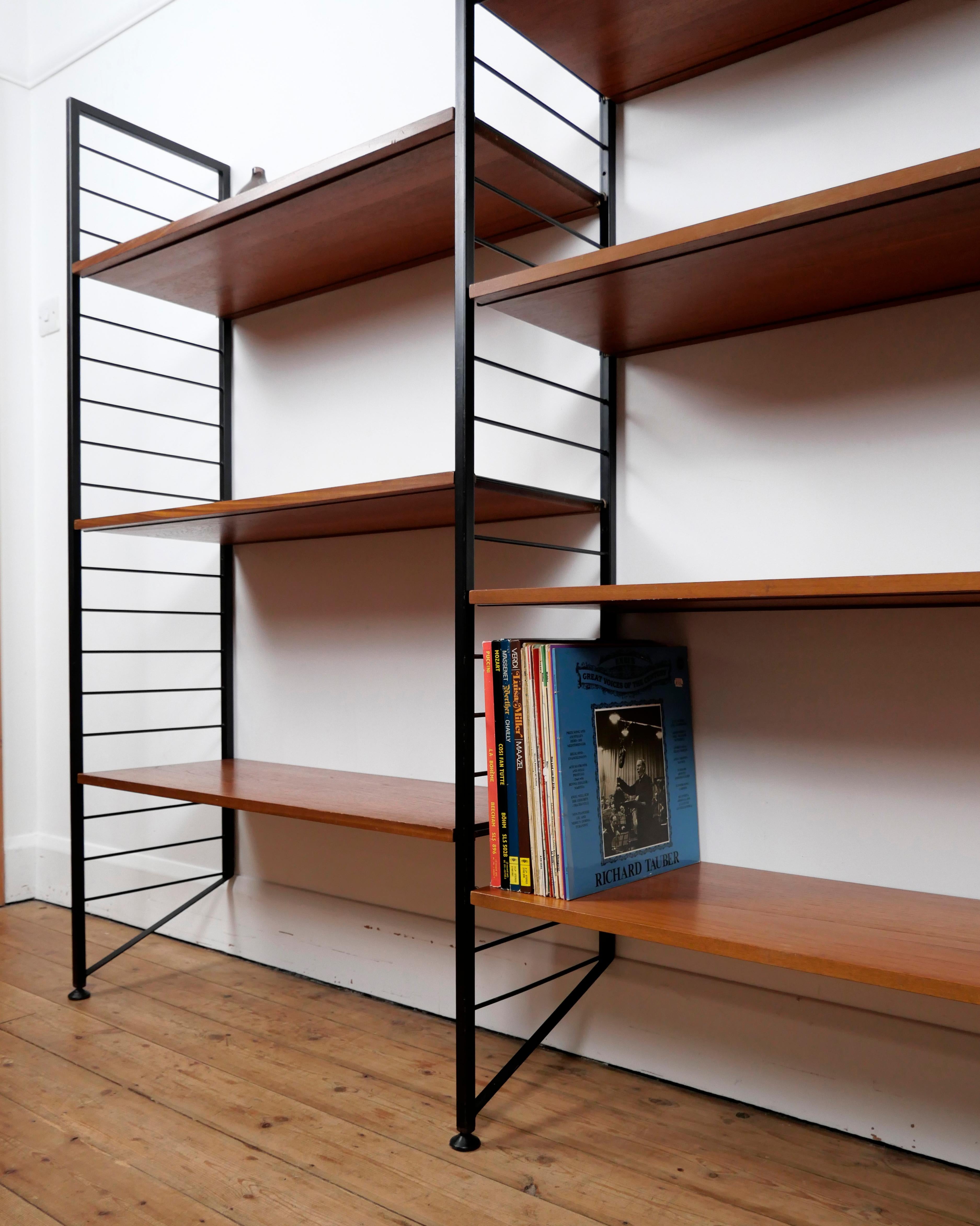 Staples Ladderax Shelving Unit, Teak Mid-Century like Danish 50s String Shelves For Sale 5