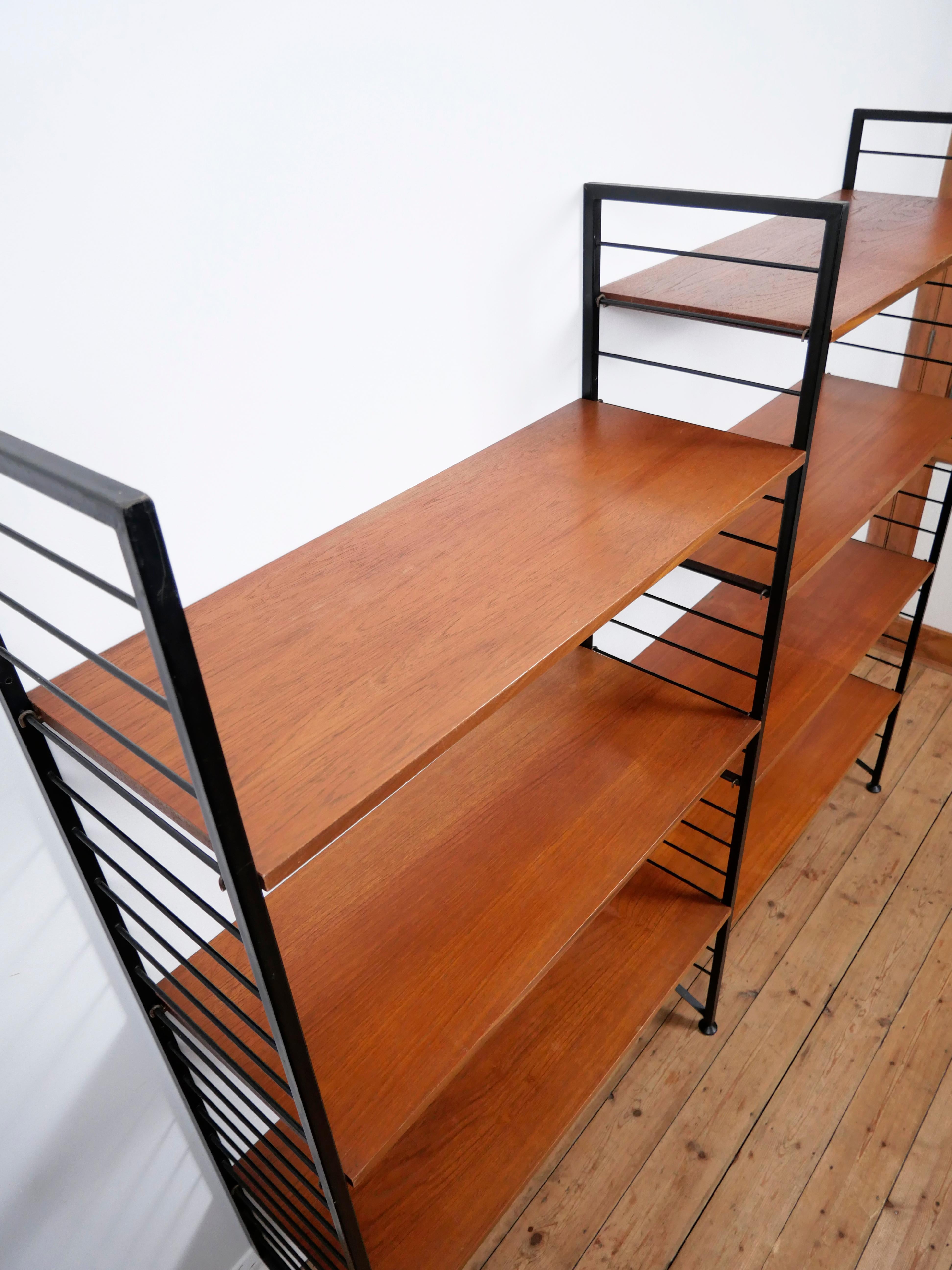 Staples Ladderax Shelving Unit, Teak Mid-Century like Danish 50s String Shelves For Sale 7