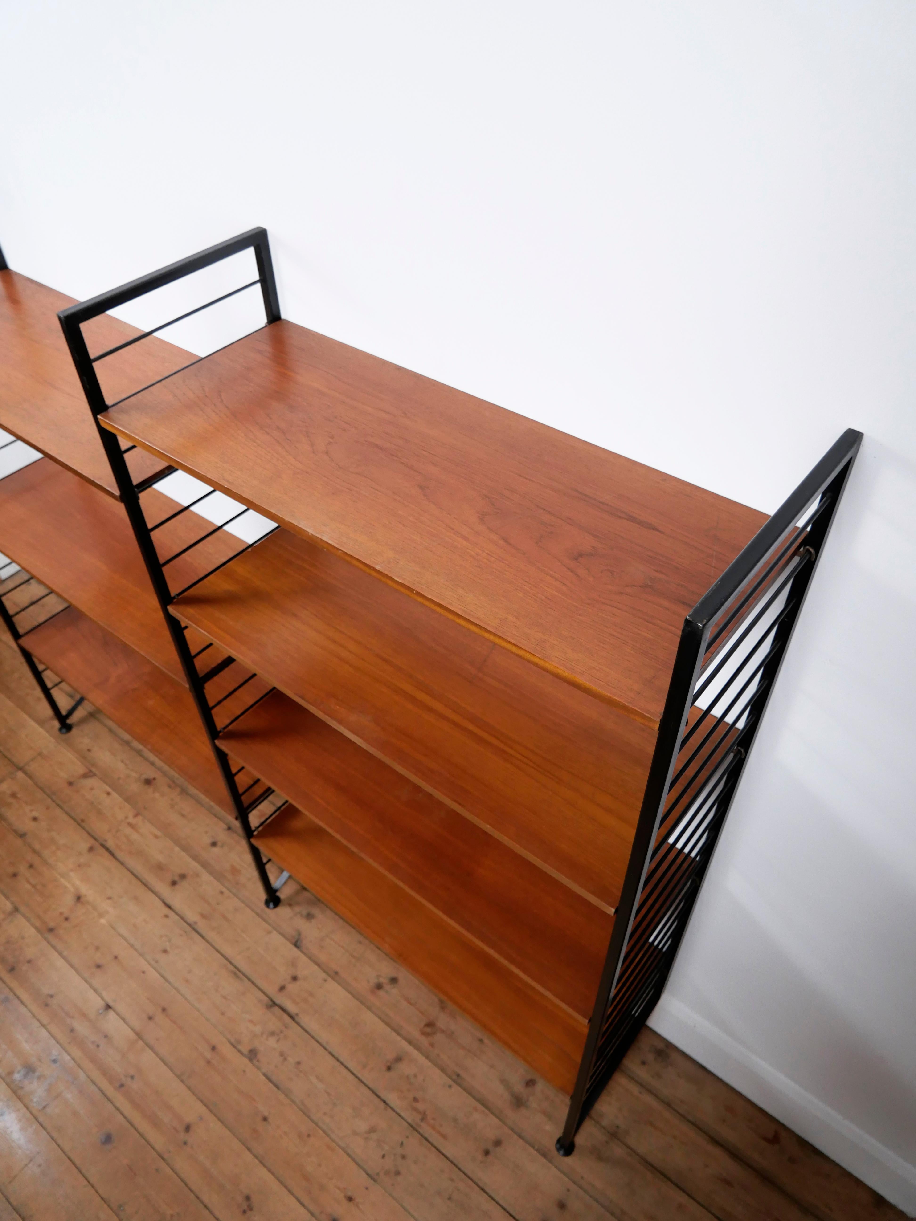 Staples Ladderax Shelving Unit, Teak Mid-Century like Danish 50s String Shelves For Sale 8