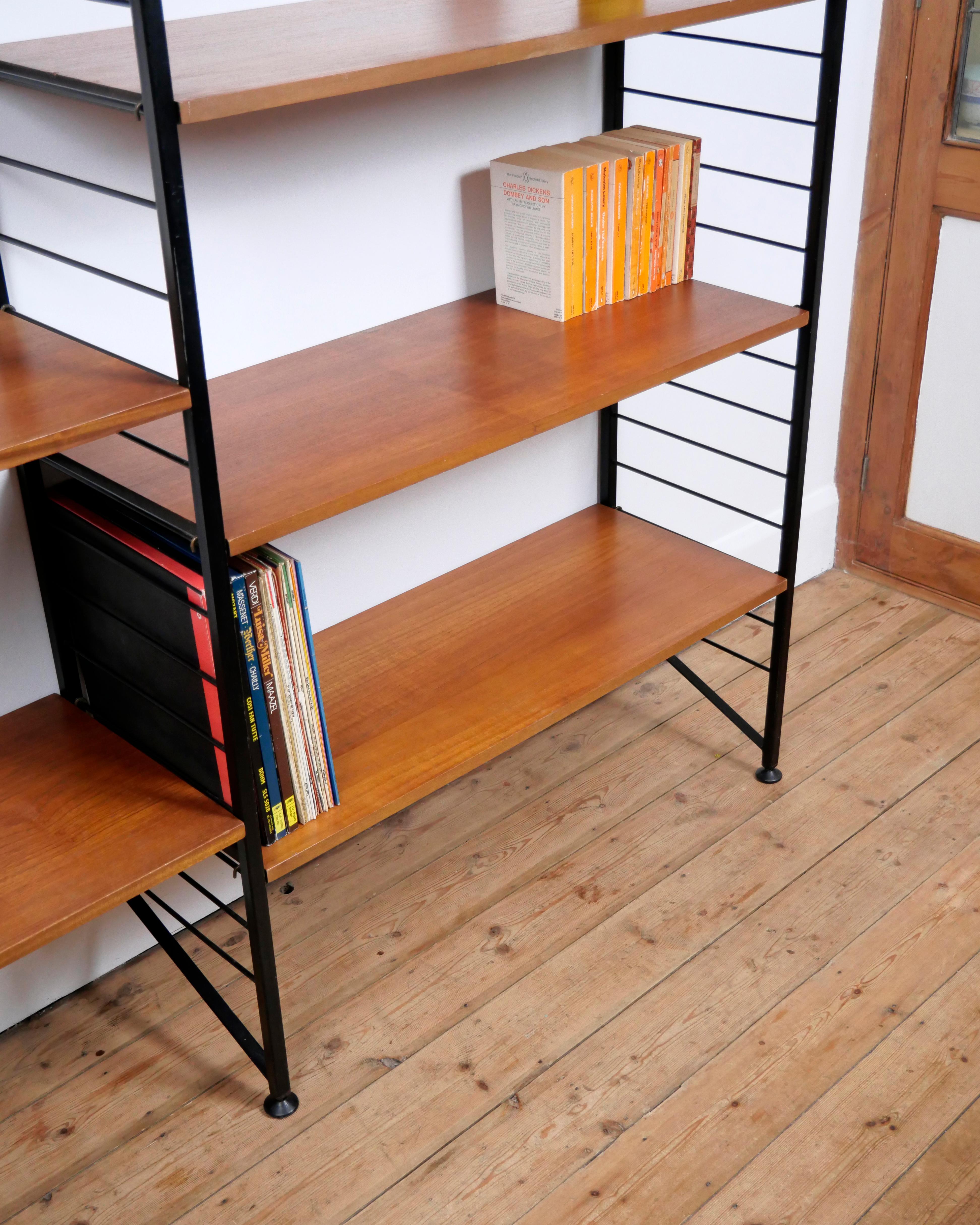 Staples Ladderax Shelving Unit, Teak Mid-Century like Danish 50s String Shelves For Sale 9