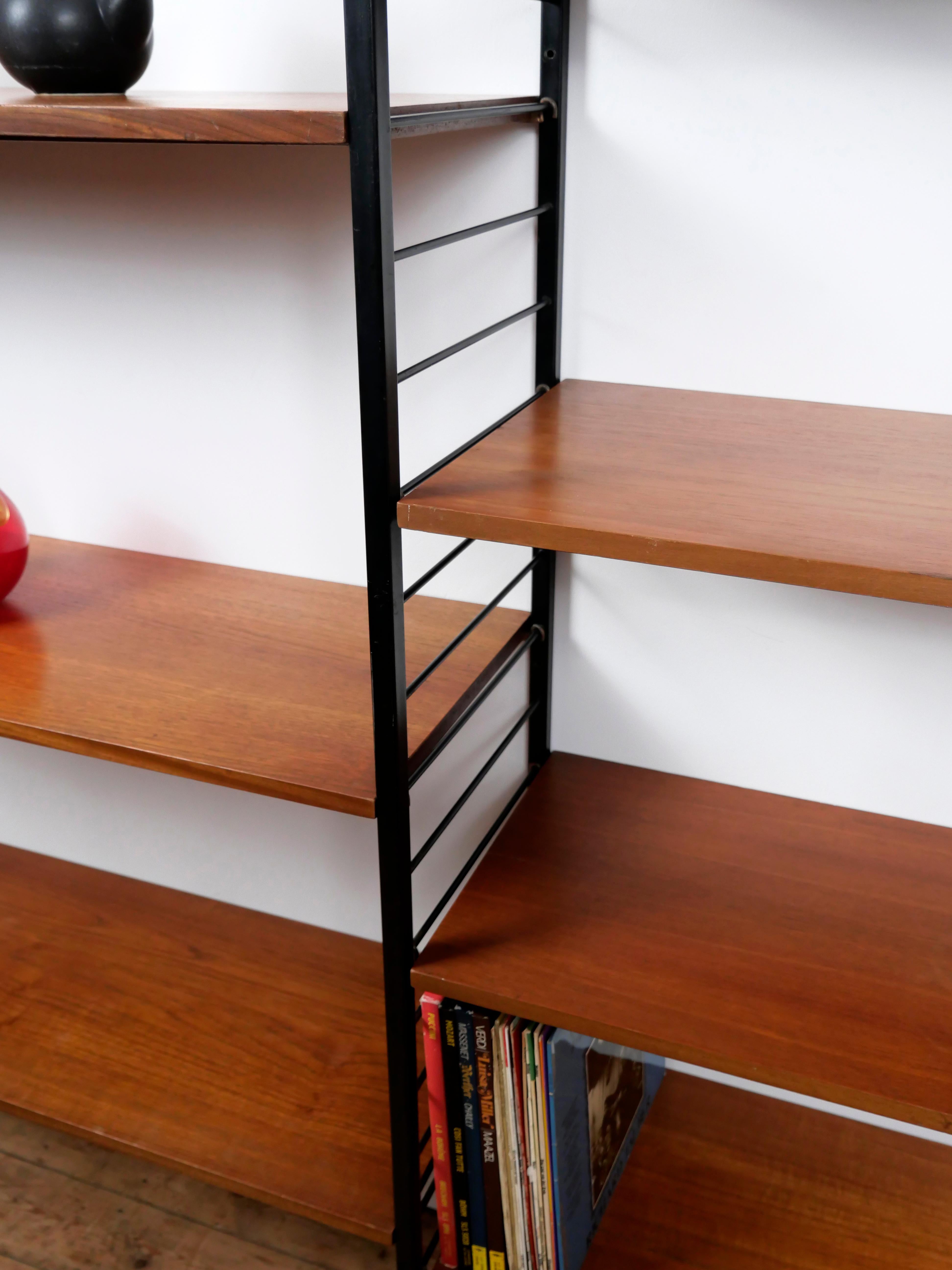 Staples Ladderax Shelving Unit, Teak Mid-Century like Danish 50s String Shelves For Sale 10