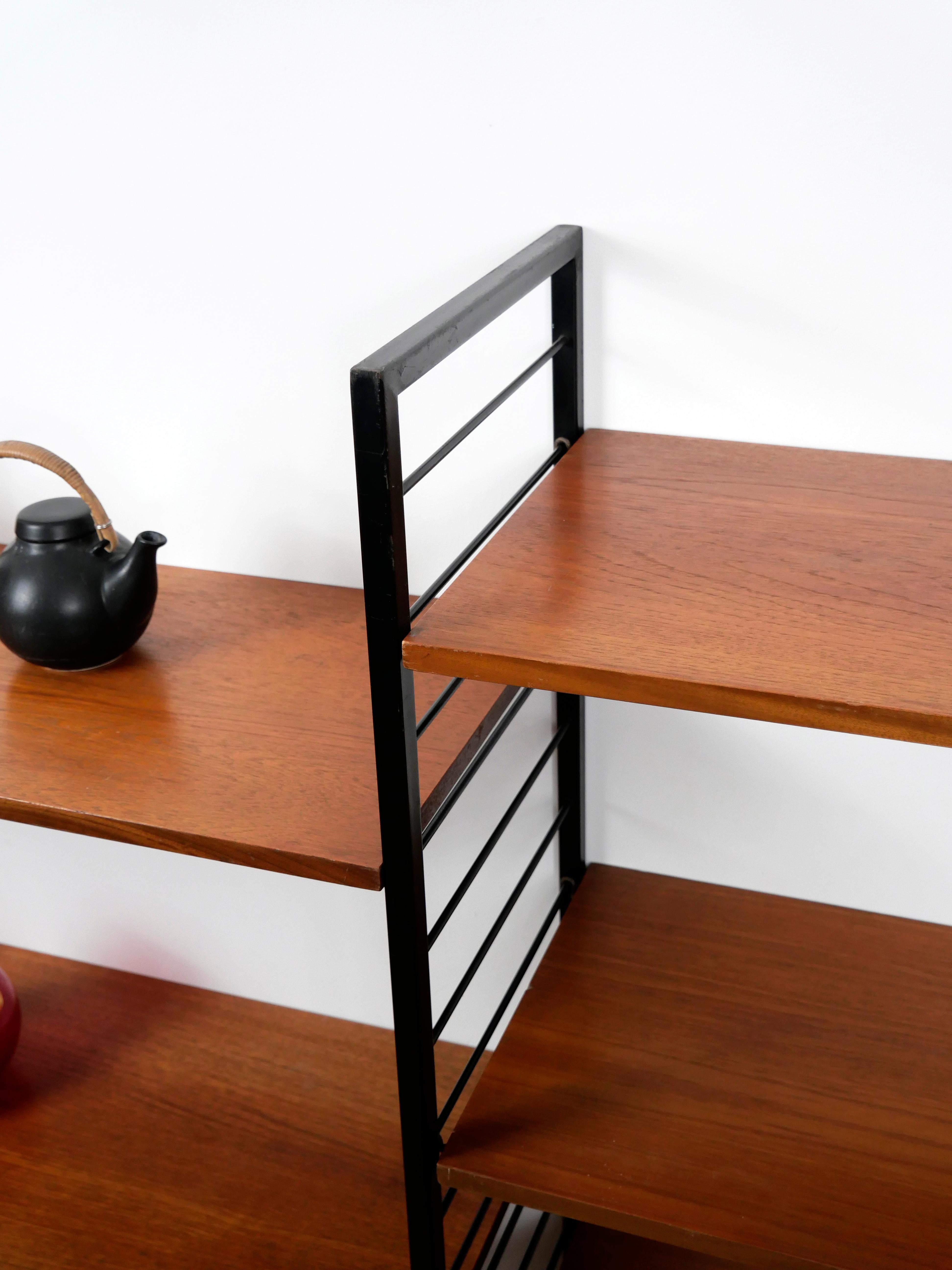 Staples Ladderax Shelving Unit, Teak Mid-Century like Danish 50s String Shelves For Sale 11