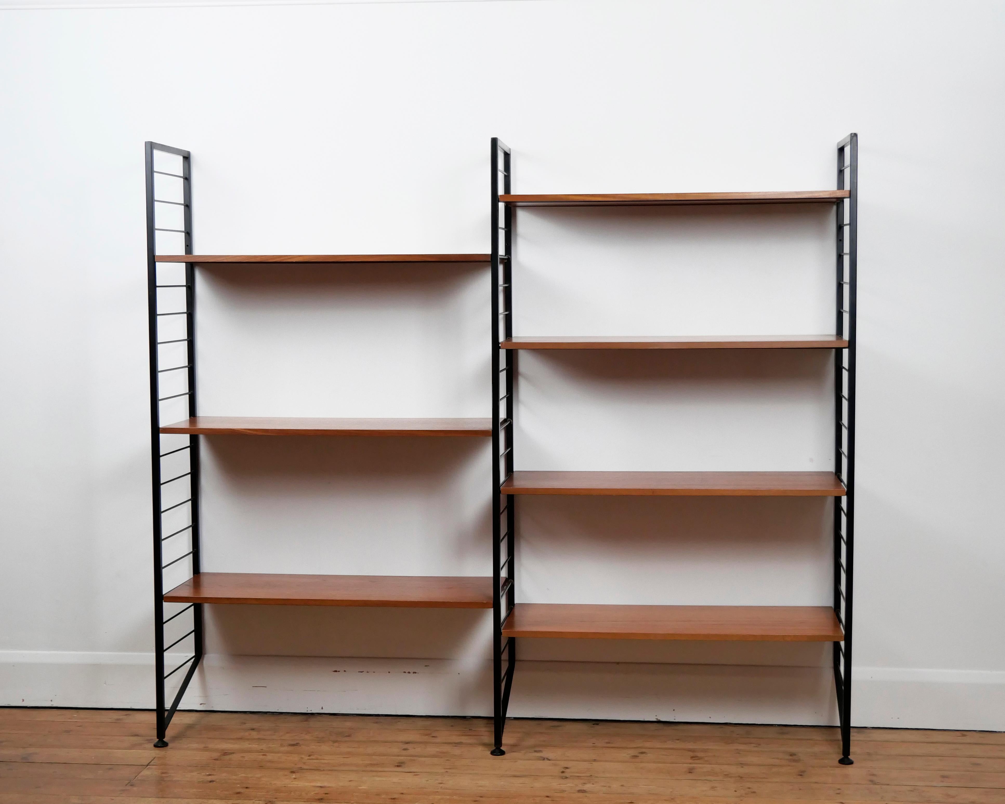 Mid-Century Modern Staples Ladderax Shelving Unit, Teak Mid-Century like Danish 50s String Shelves For Sale