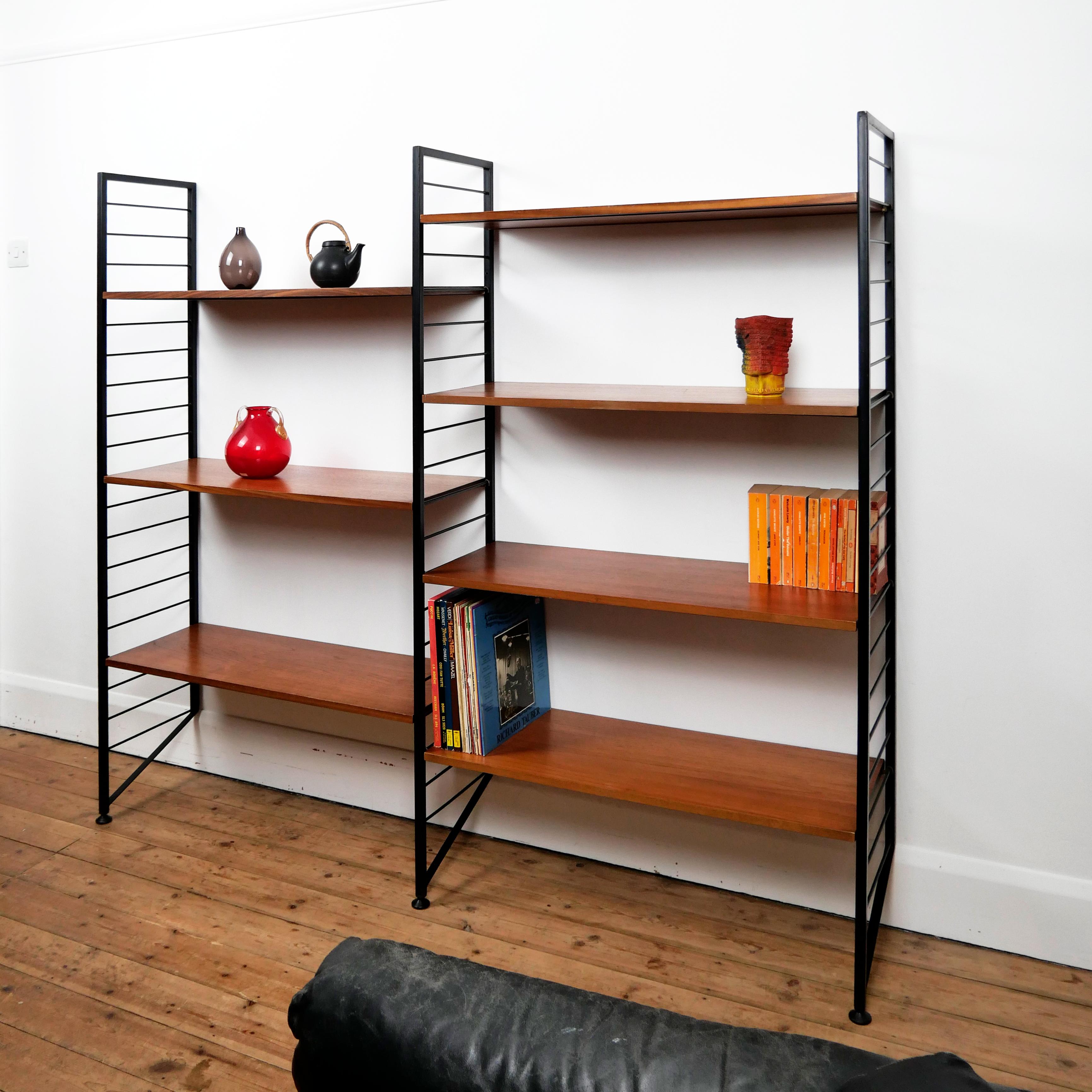 British Staples Ladderax Shelving Unit, Teak Mid-Century like Danish 50s String Shelves For Sale