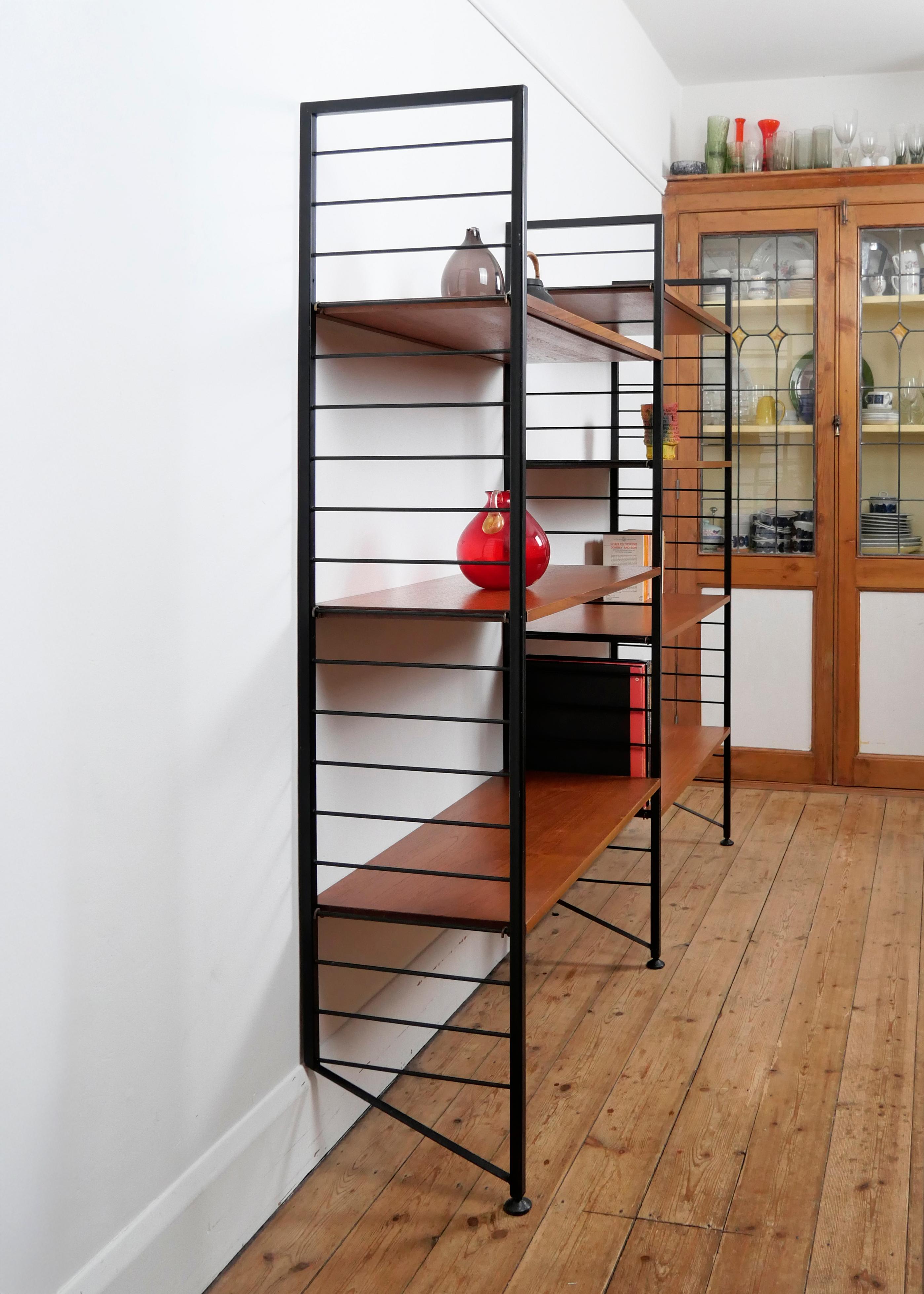 20th Century Staples Ladderax Shelving Unit, Teak Mid-Century like Danish 50s String Shelves For Sale