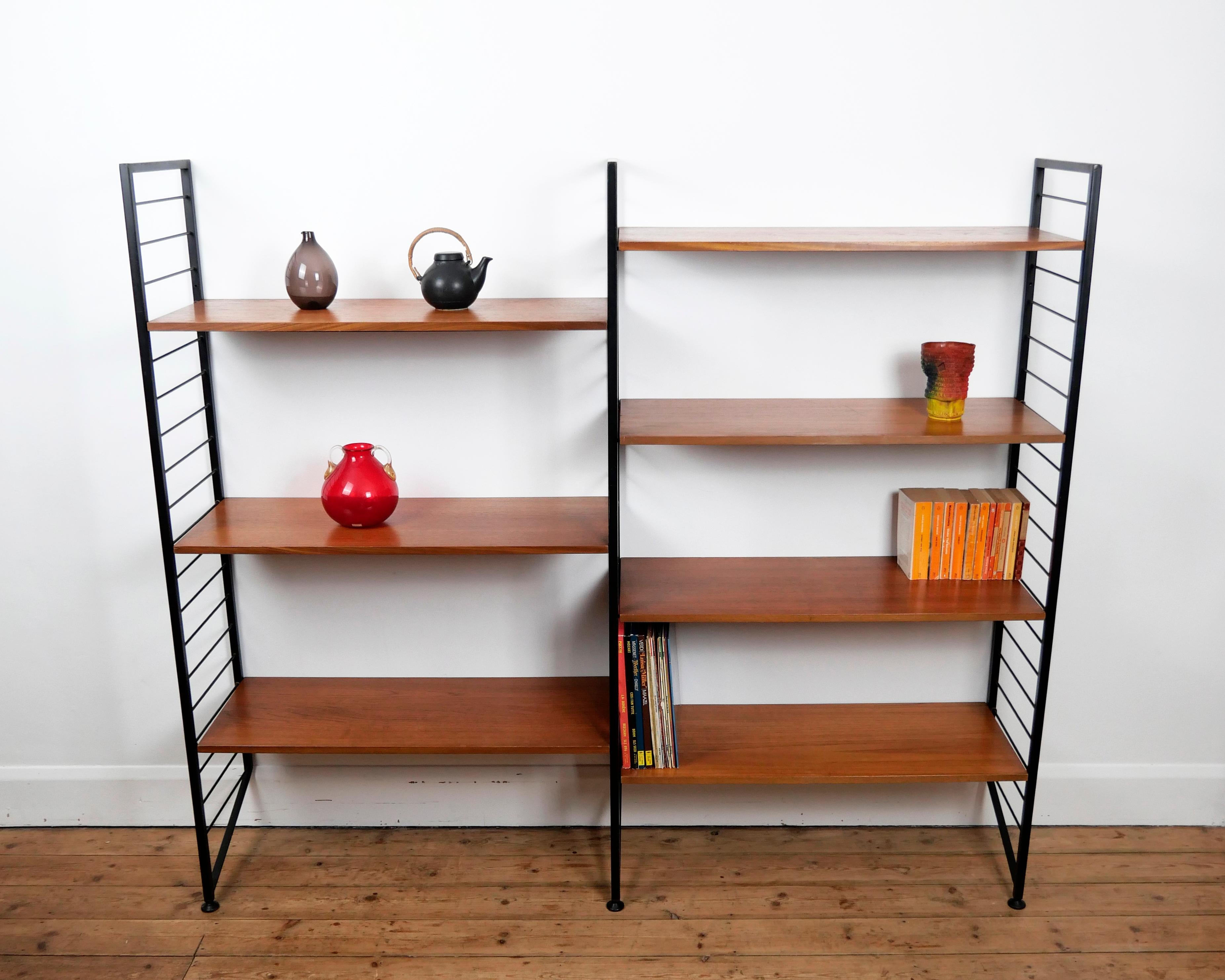 Staples Ladderax Shelving Unit, Teak Mid-Century like Danish 50s String Shelves For Sale 1