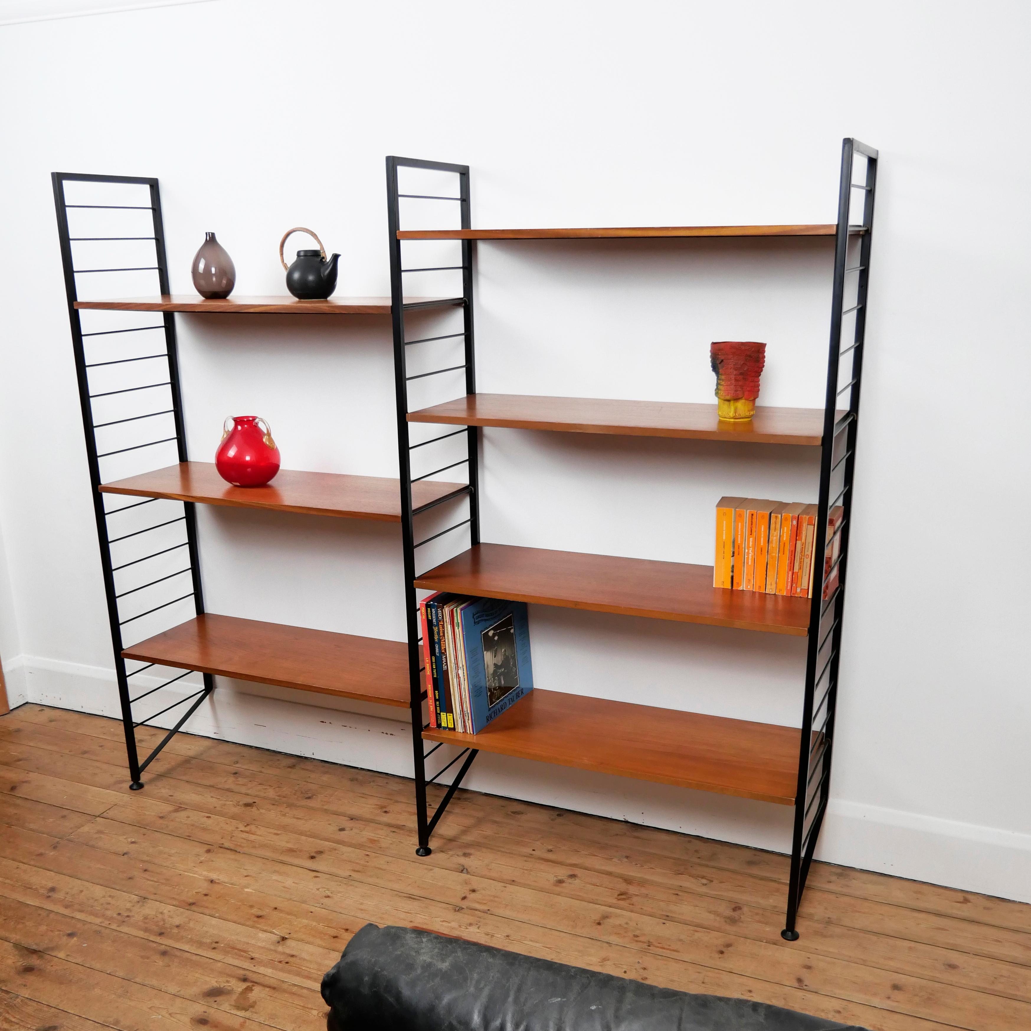 Staples Ladderax Shelving Unit, Teak Mid-Century like Danish 50s String Shelves For Sale 2
