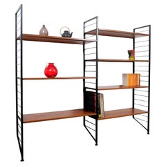 Staples Ladderax Shelving Unit, Teak Mid-Century like Danish 50s String Shelves