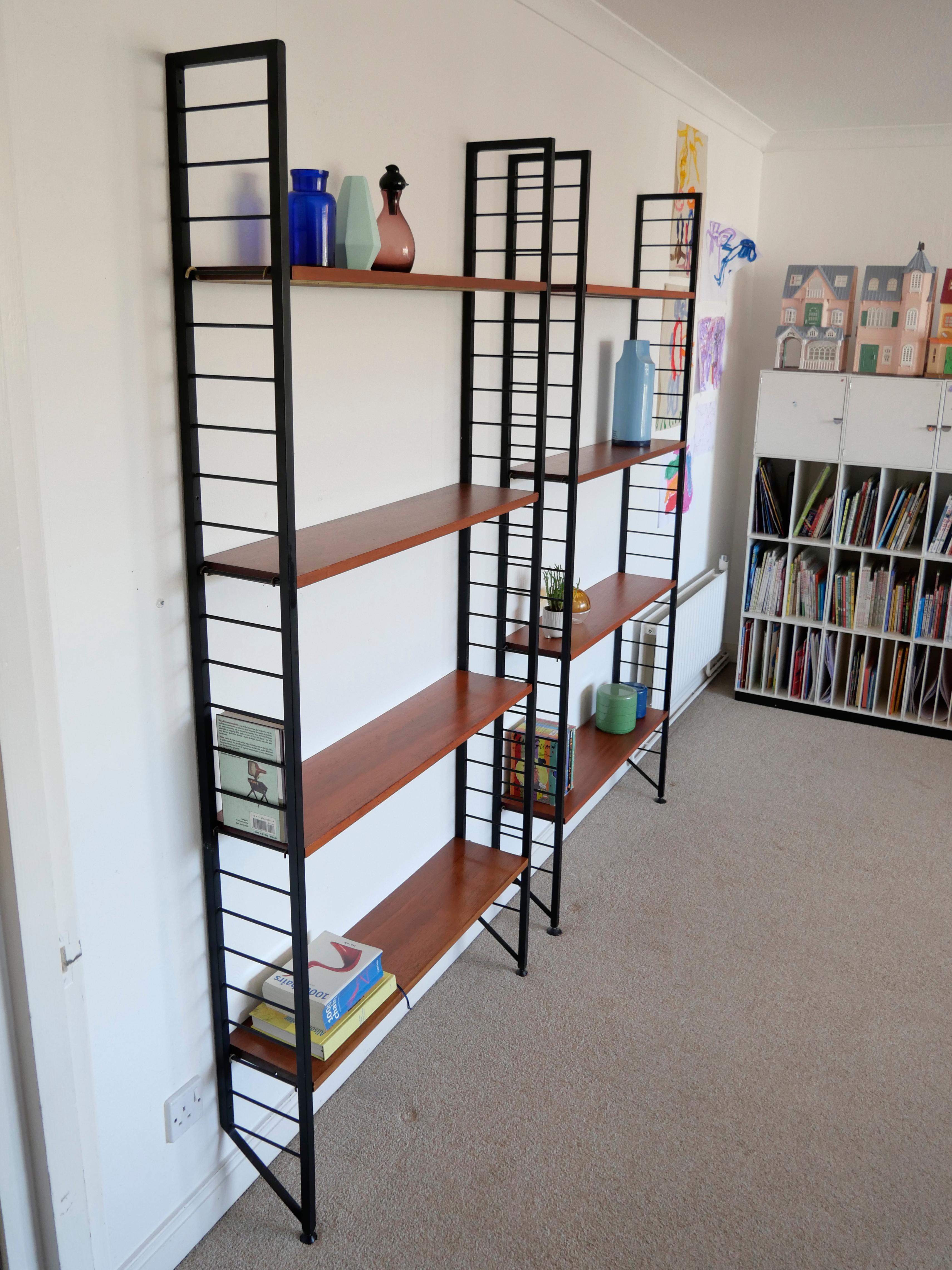 Staples Ladderax Shelving Unit, Teak Mid-Century like String Shelves, 1 of 2 For Sale 11
