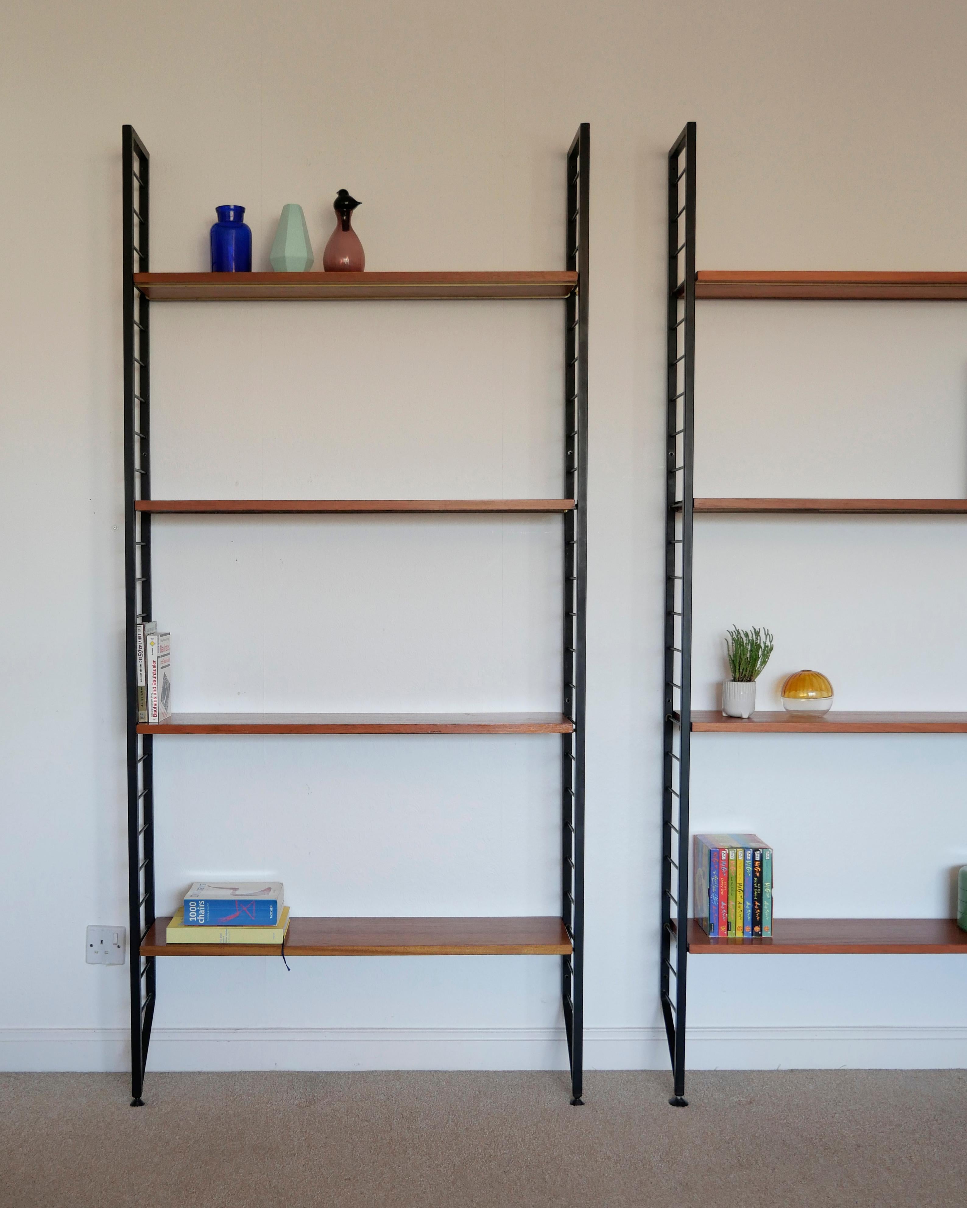 British Staples Ladderax Shelving Unit, Teak Mid-Century like String Shelves, 1 of 2 For Sale