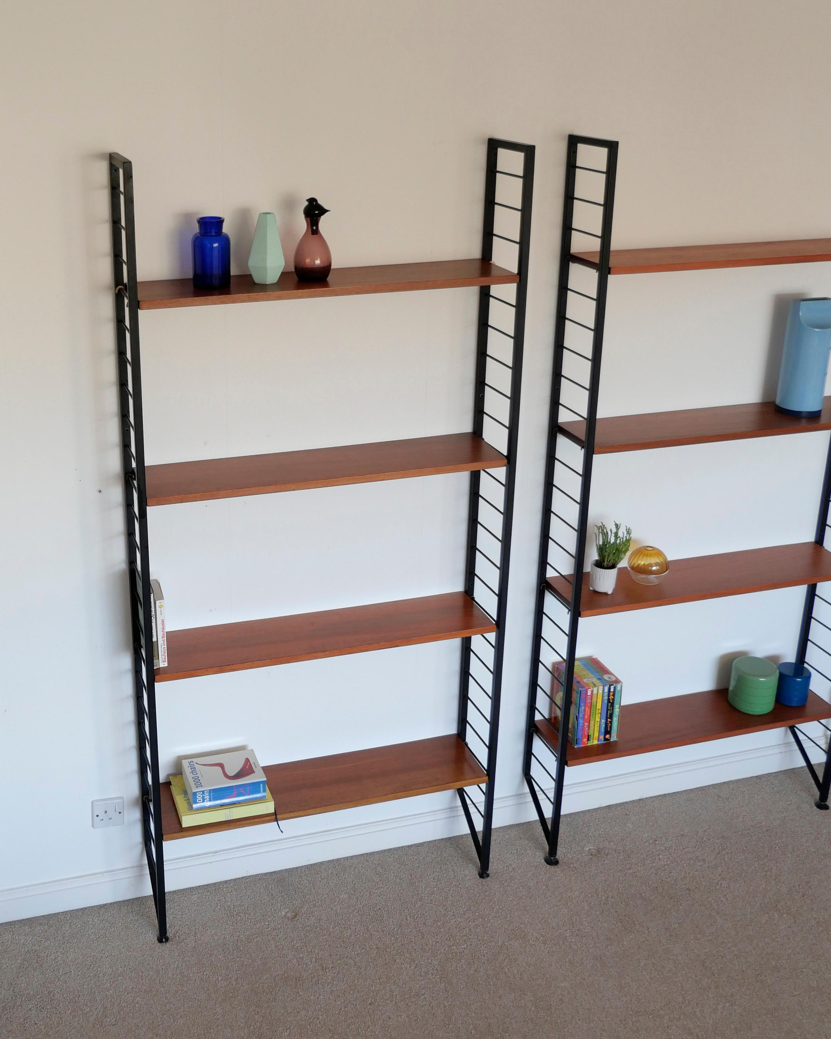 20th Century Staples Ladderax Shelving Unit, Teak Mid-Century like String Shelves, 1 of 2 For Sale