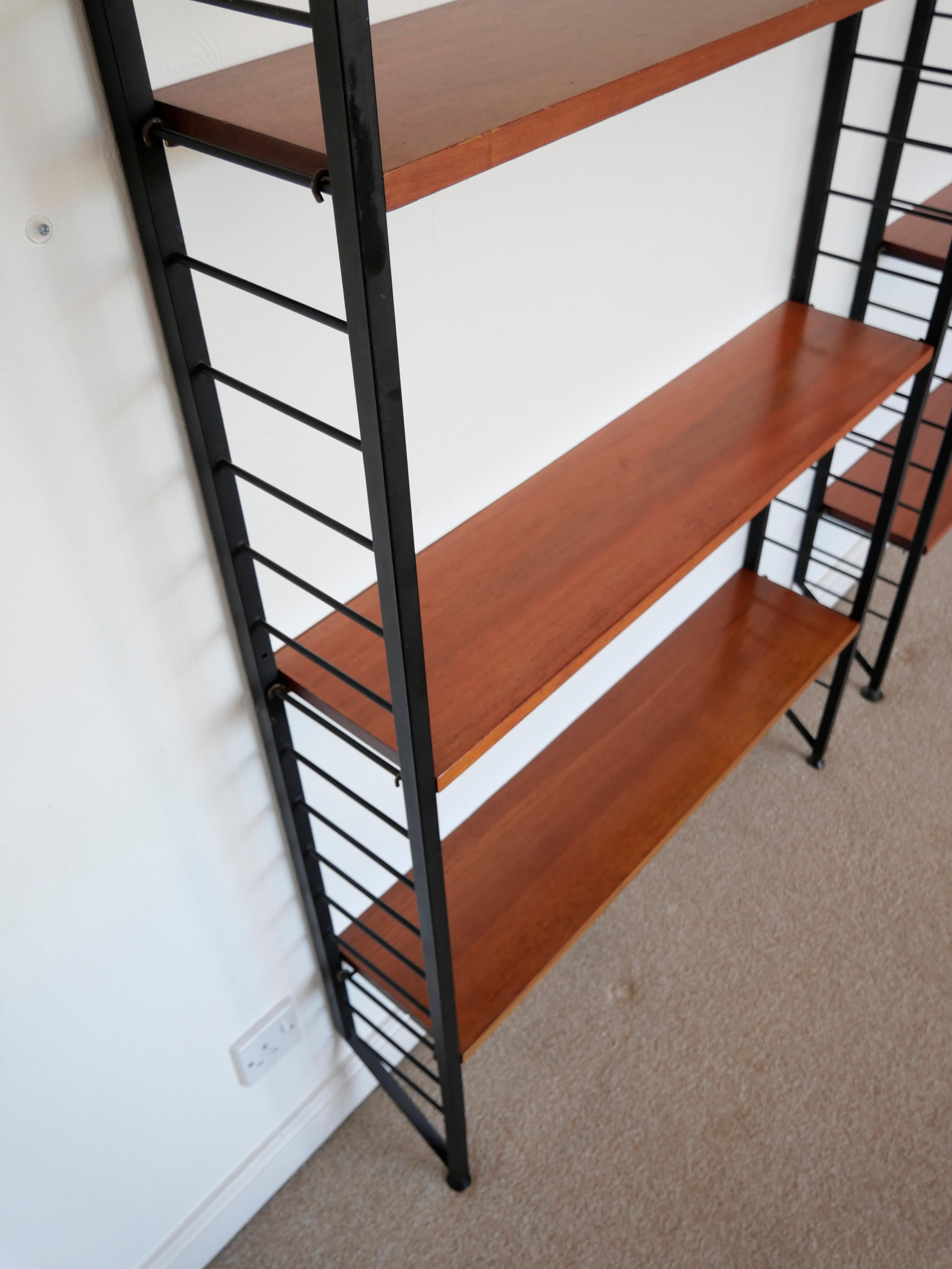 Metal Staples Ladderax Shelving Unit, Teak Mid-Century like String Shelves, 1 of 2 For Sale