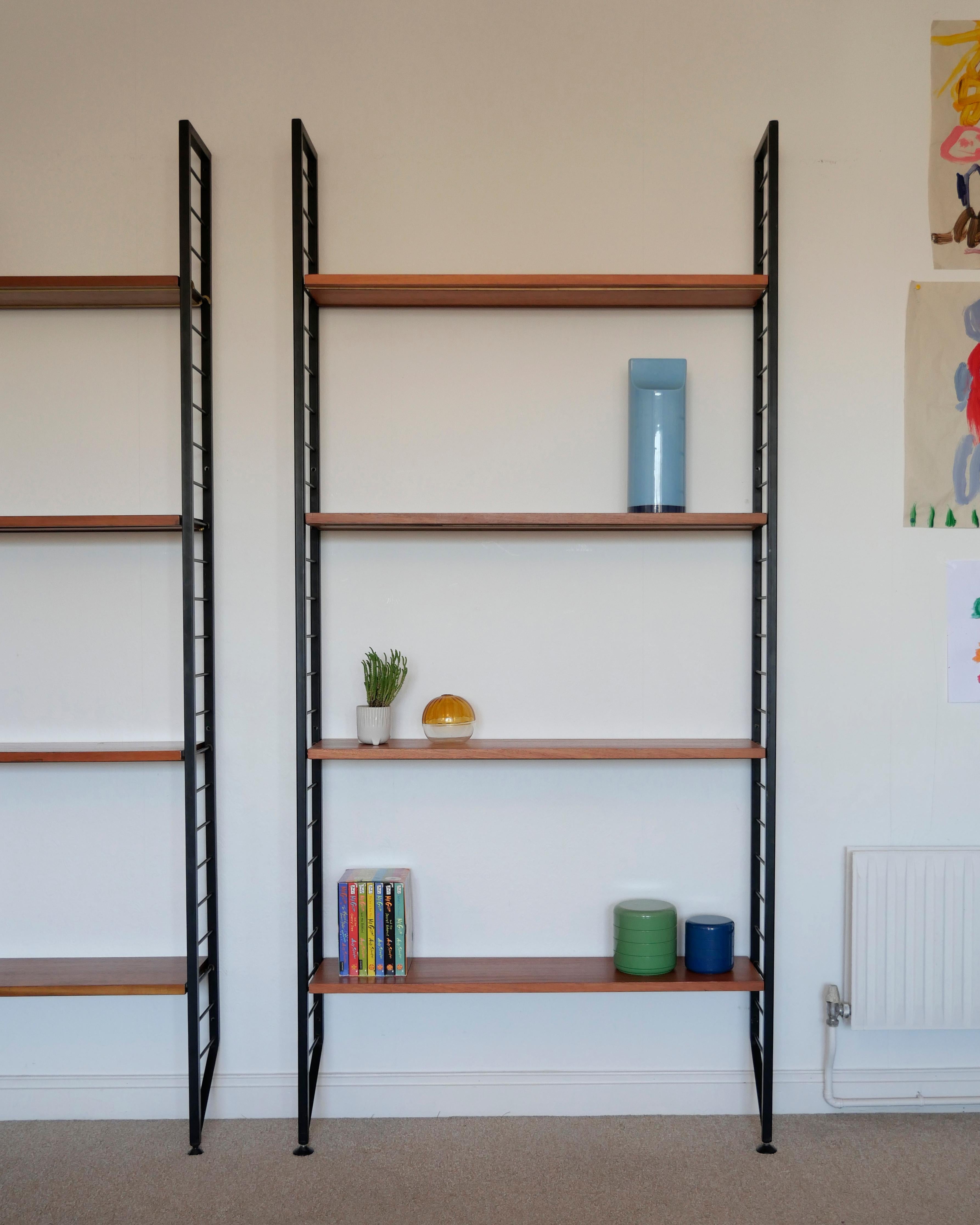 British Staples Ladderax Shelving Unit, Teak Mid-Century like String Shelves, 2 of 2 For Sale