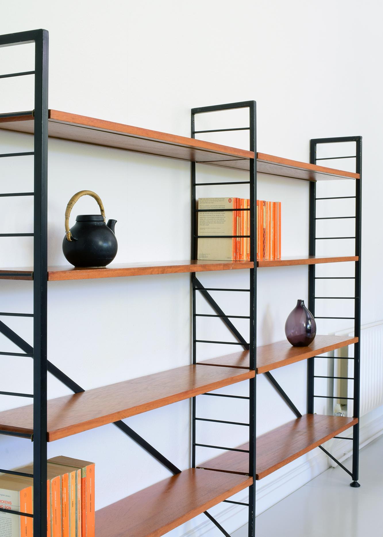 Staples Ladderax Shelving Unit, Teak Mid-Century Similar to String Shelves In Good Condition In London, GB