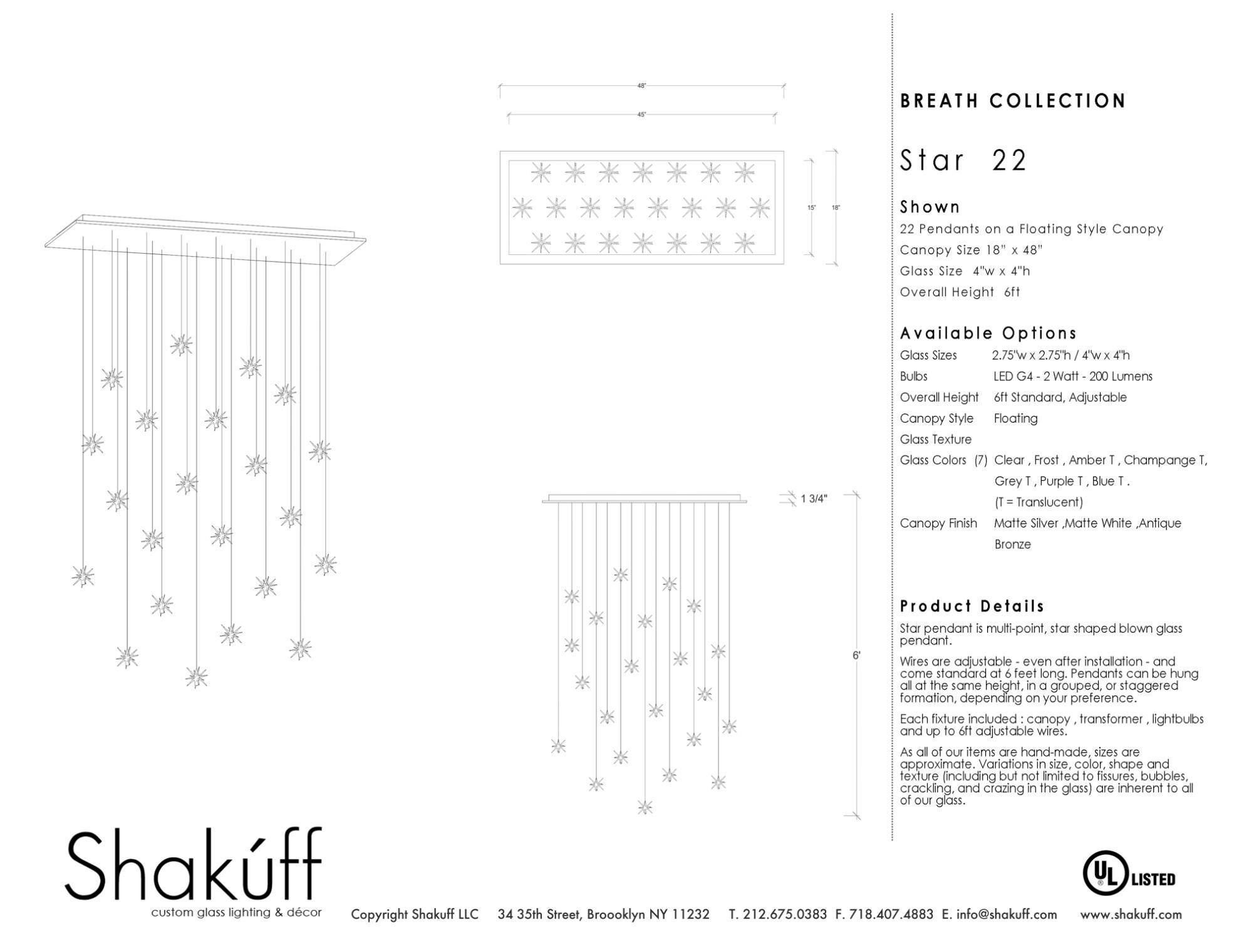 Star 22 Blown Glass Chandelier for Dining Room or Kitchen by Shakuff In New Condition For Sale In Brooklyn, NY
