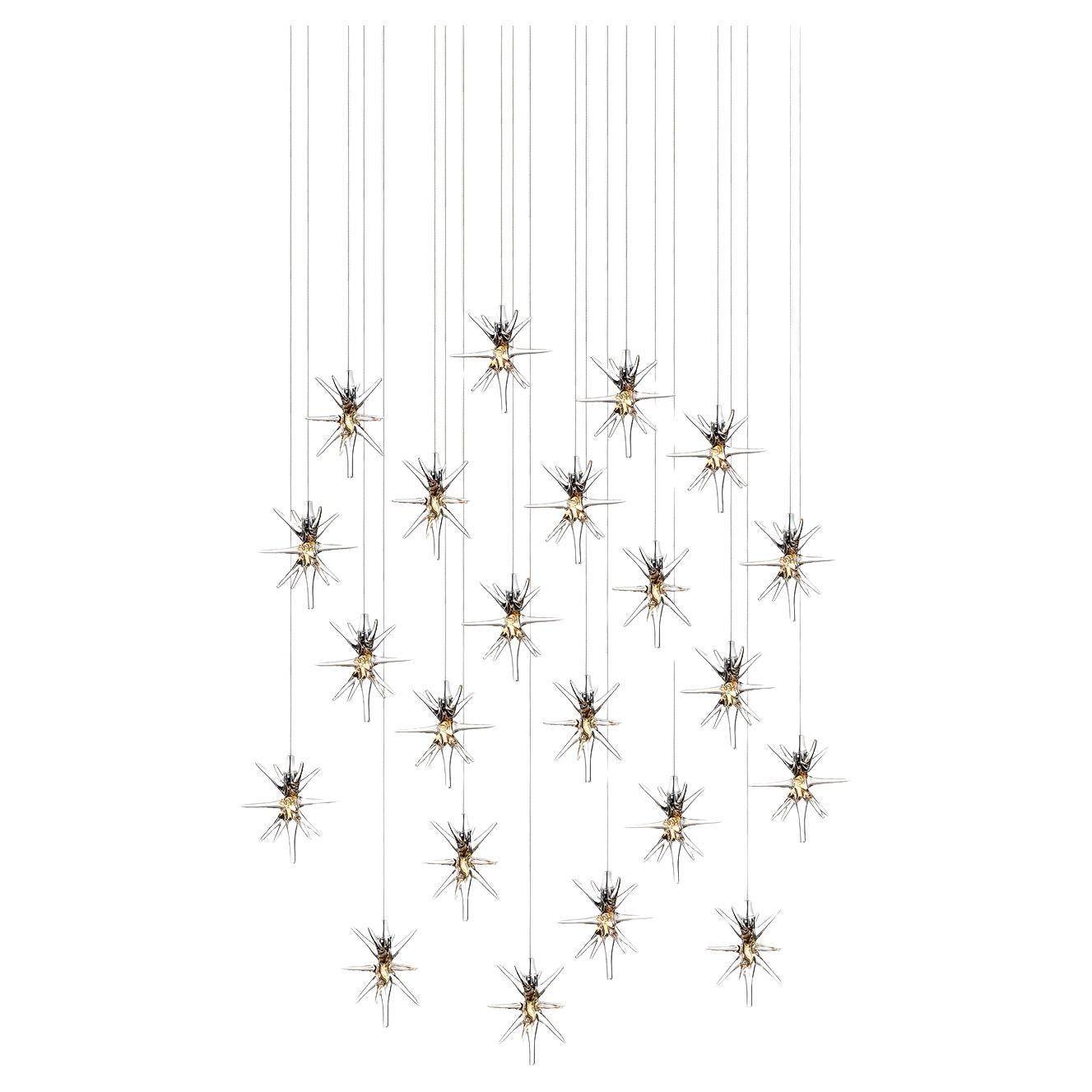 Star 22 Blown Glass Chandelier for Dining Room or Kitchen by Shakuff For Sale