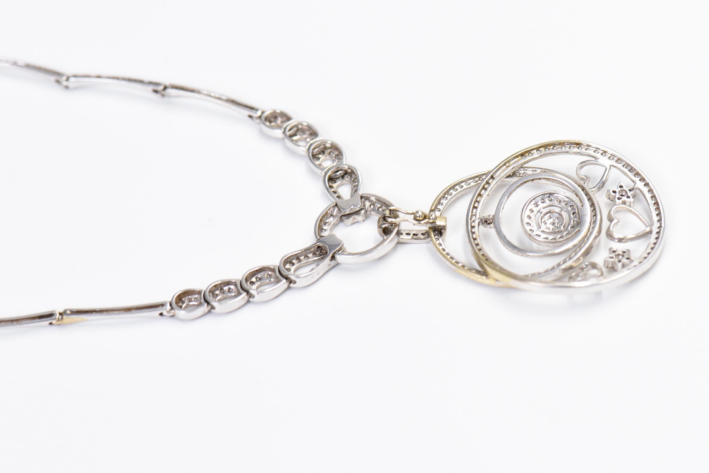 Star and Heart Circle Diamond Drop Removable White Gold Pendant Necklace In Good Condition In Miami Beach, FL