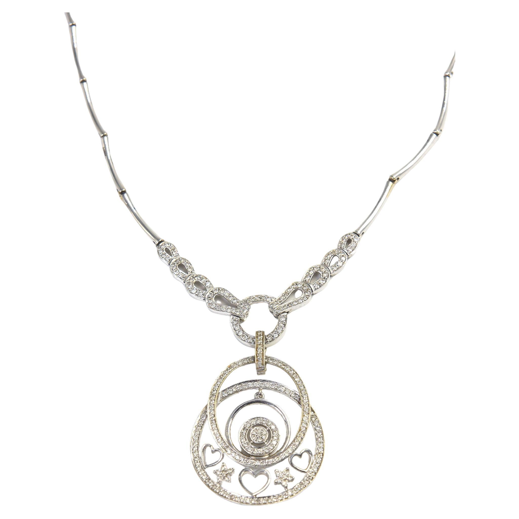Star and Heart Circle Diamond Drop Removable White Gold Pendant Necklace